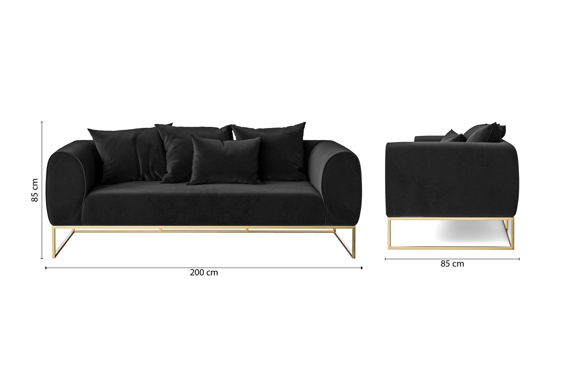 Mazara 3 Seater Sofa Black Velvet