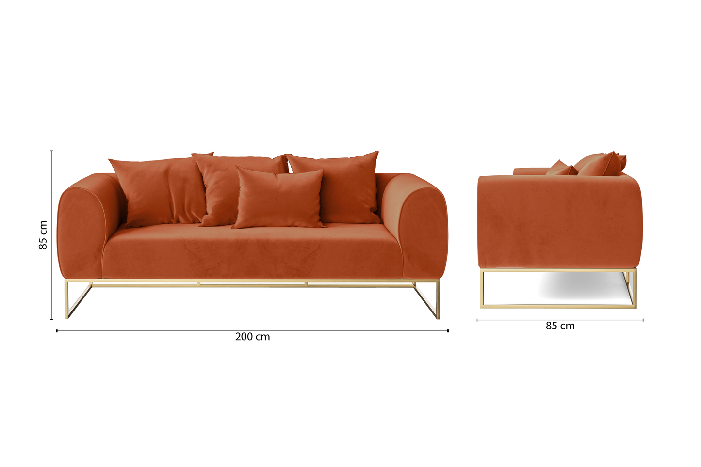 Mazara 3 Seater Sofa Orange Velvet