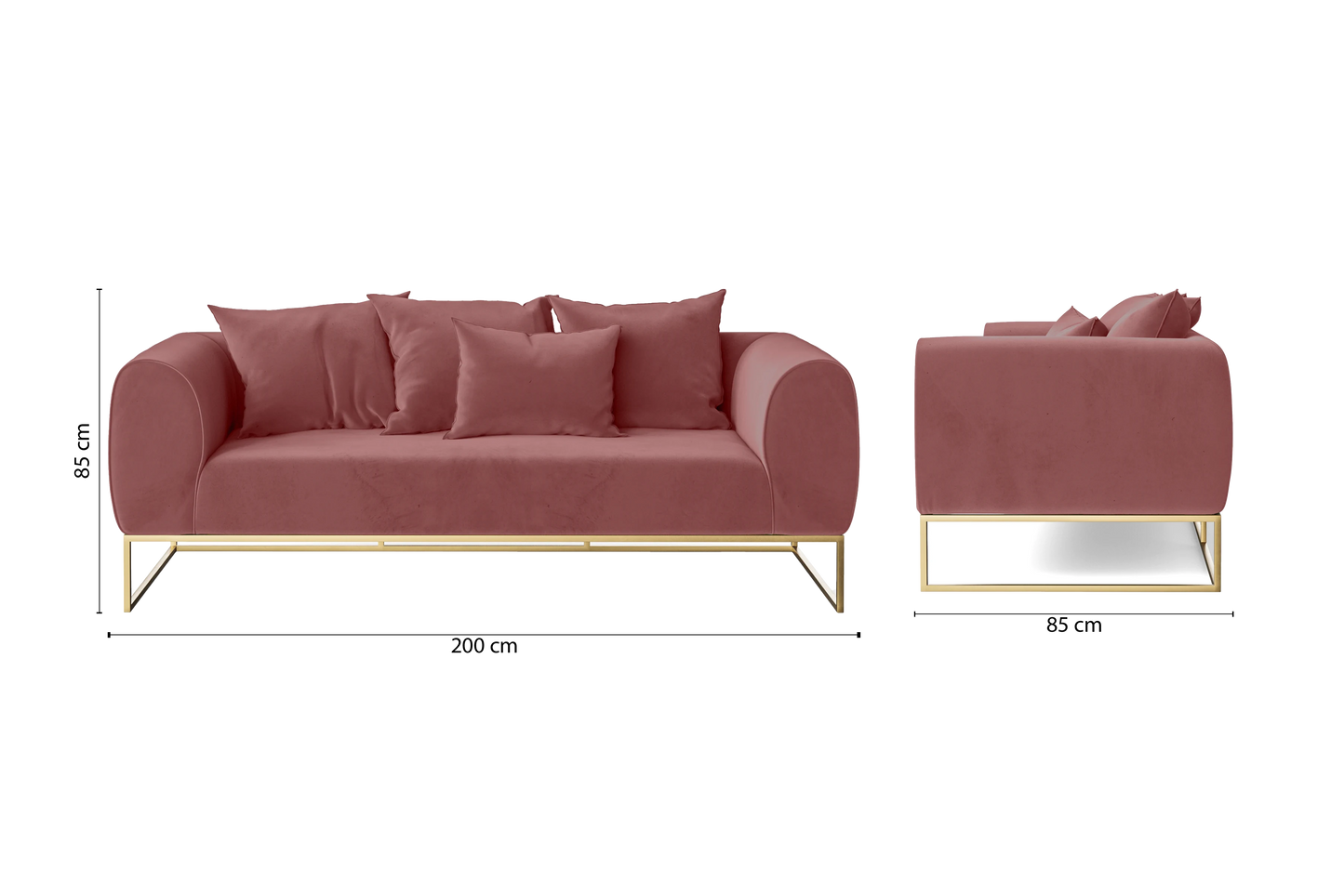 Mazara 3 Seater Sofa Pink Velvet