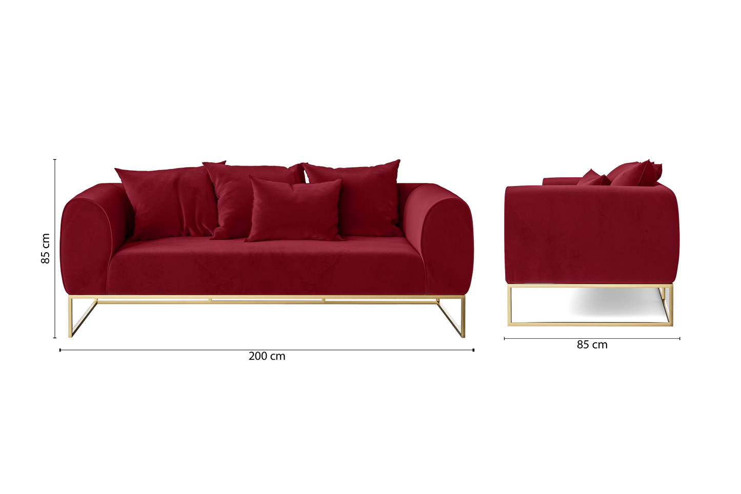 Mazara 3 Seater Sofa Red Velvet