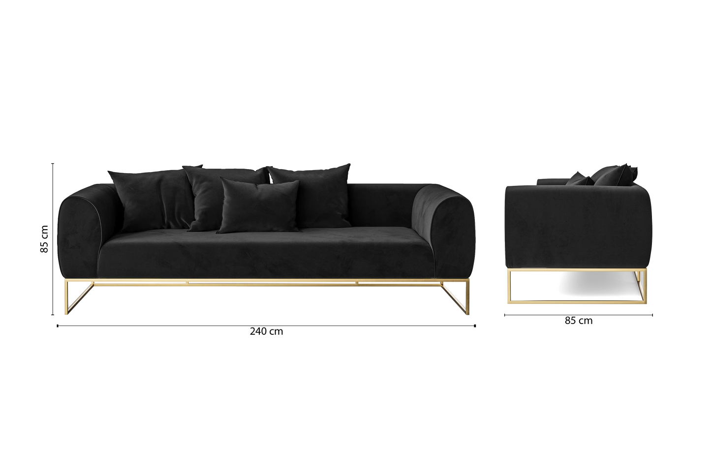 Mazara 4 Seater Sofa Black Velvet