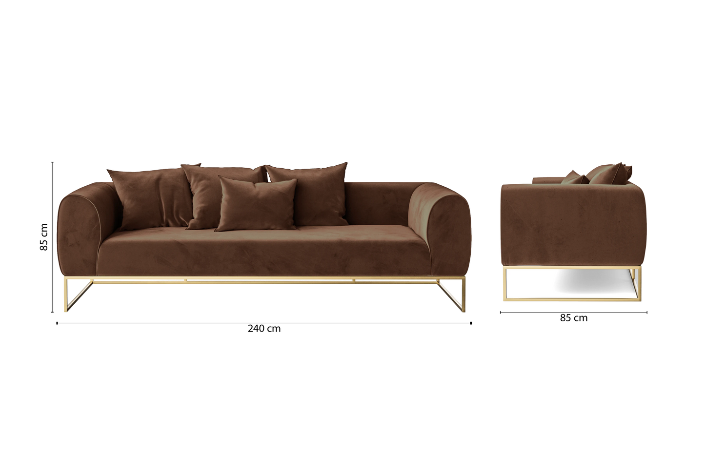 Mazara 4 Seater Sofa Coffee Brown Velvet