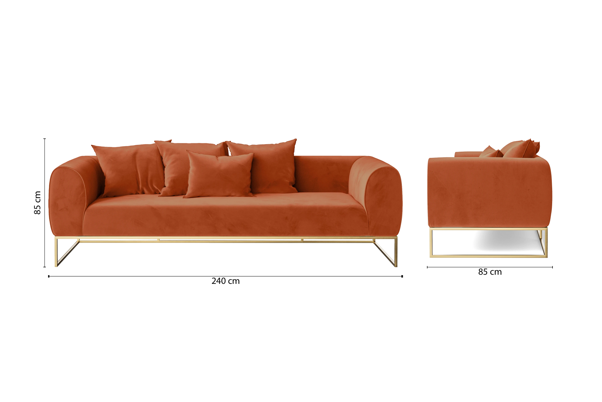 Mazara 4 Seater Sofa Orange Velvet