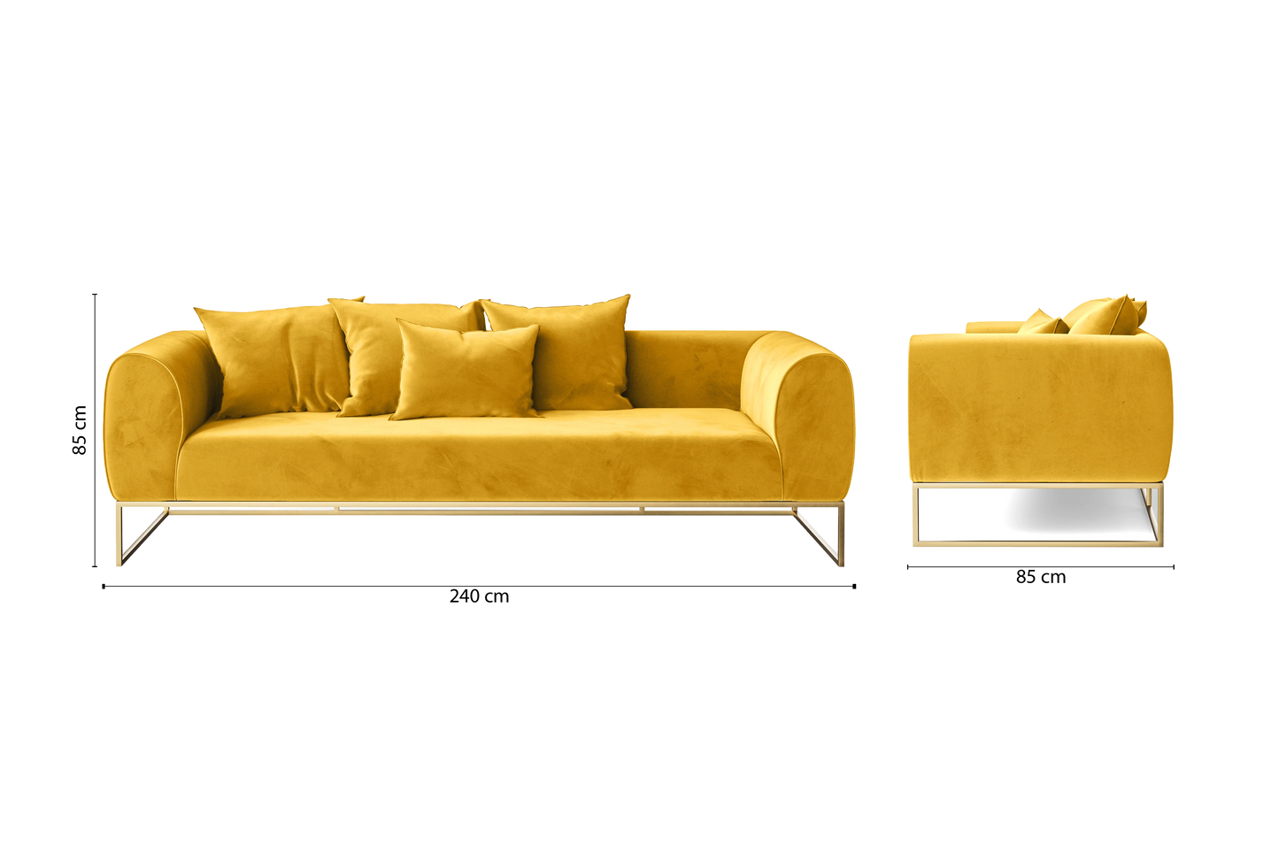 Mazara 4 Seater Sofa Yellow Velvet