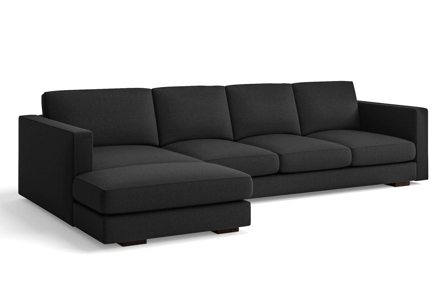 Messina 4 Seater Left Hand Facing Chaise Lounge Corner Sofa Black Linen Fabric