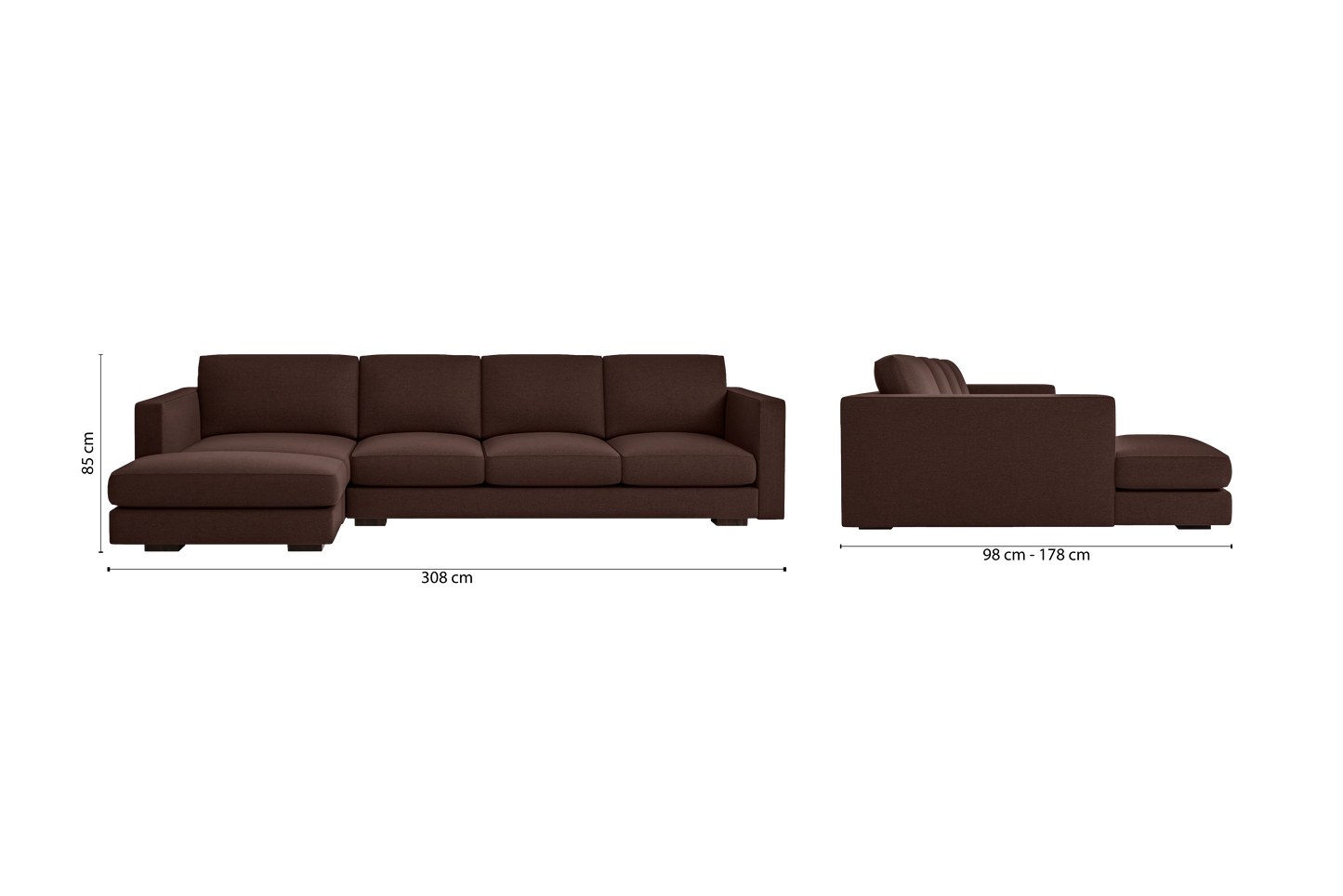 Messina 4 Seater Left Hand Facing Chaise Lounge Corner Sofa Coffee Brown Linen Fabric