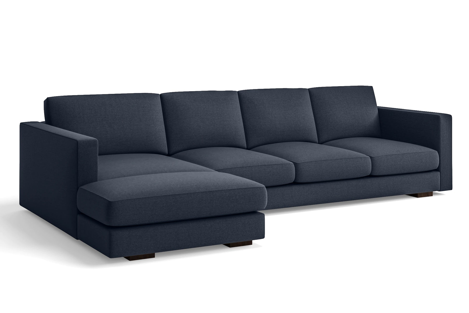 Messina 4 Seater Left Hand Facing Chaise Lounge Corner Sofa Dark Blue Linen Fabric