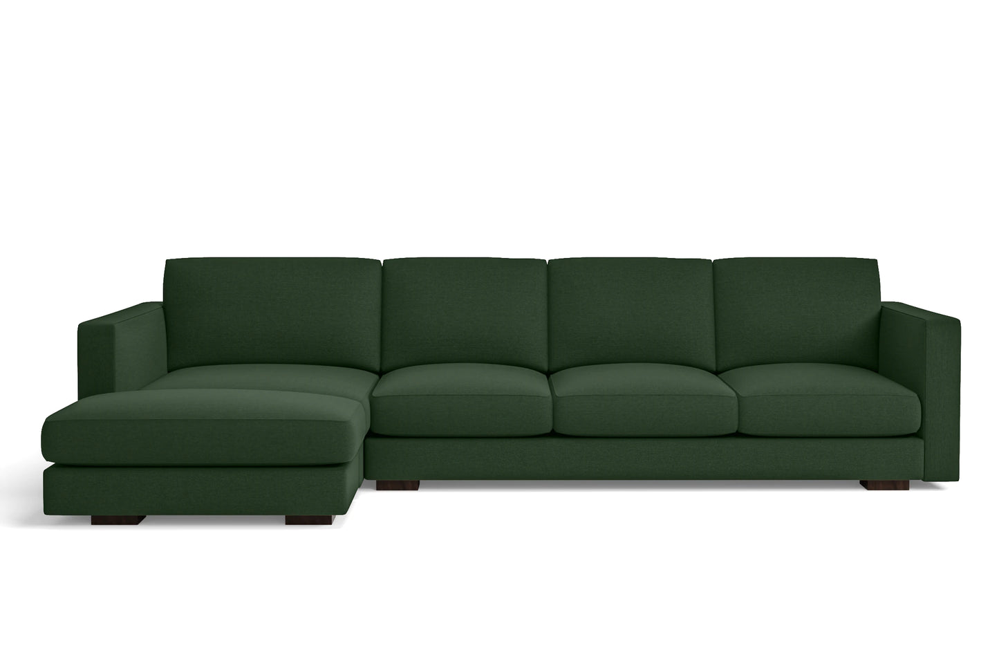 Messina 4 Seater Left Hand Facing Chaise Lounge Corner Sofa Forest Green Linen Fabric