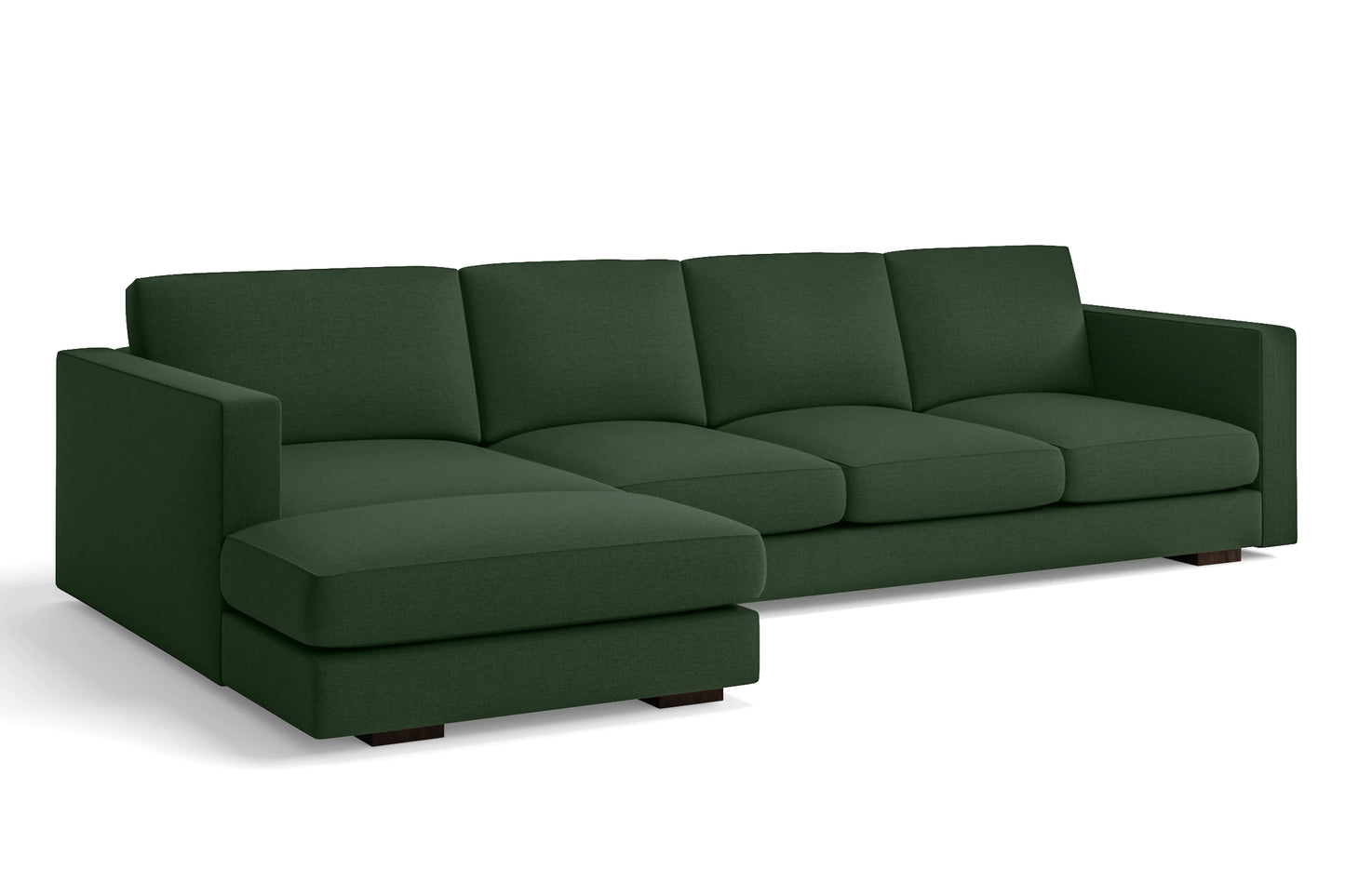 Messina 4 Seater Left Hand Facing Chaise Lounge Corner Sofa Forest Green Linen Fabric