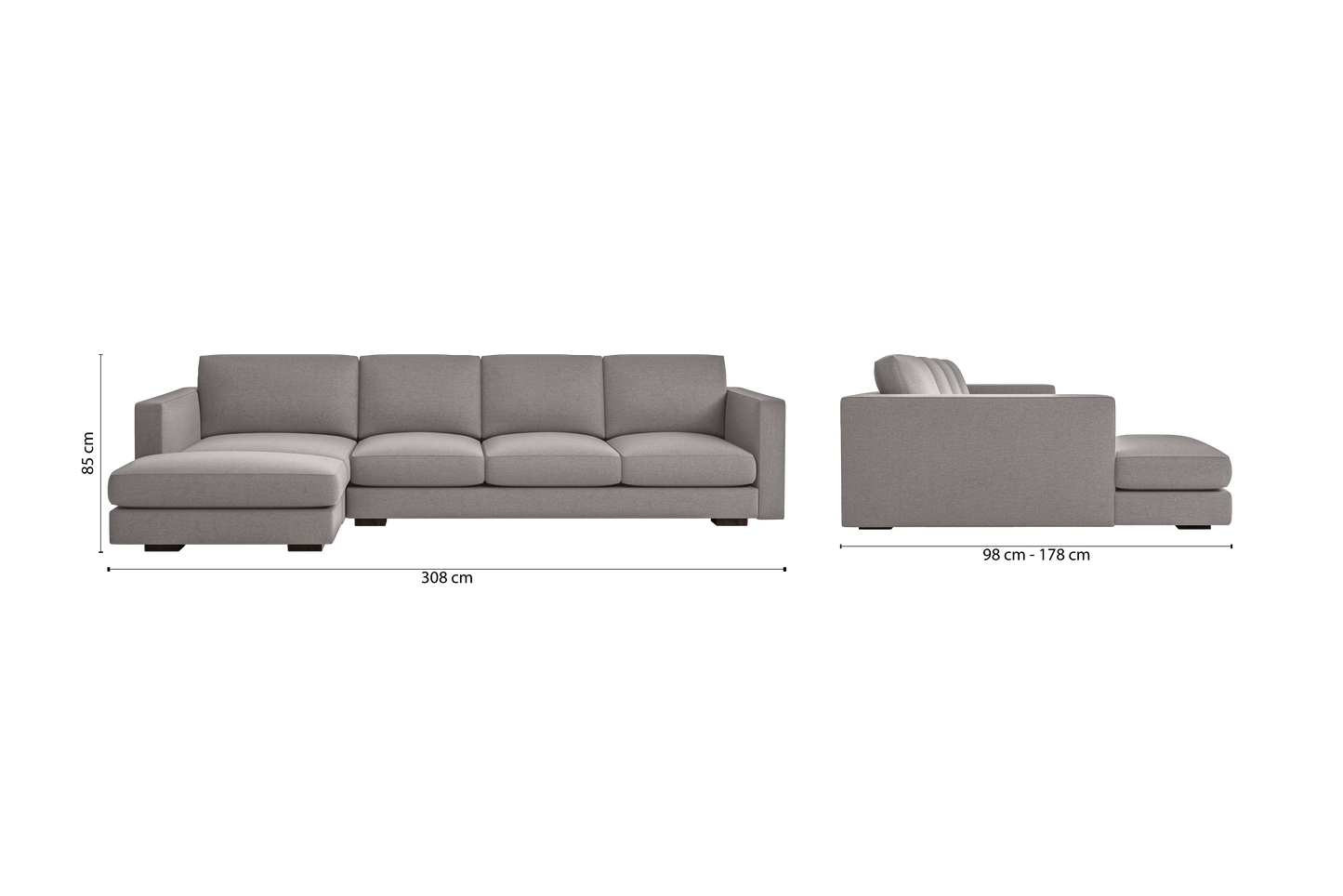 Messina 4 Seater Left Hand Facing Chaise Lounge Corner Sofa Grey Linen Fabric