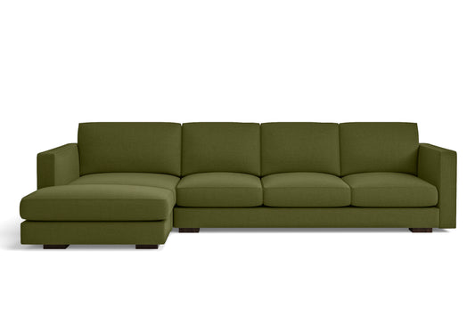 Messina 4 Seater Left Hand Facing Chaise Lounge Corner Sofa Olive Linen Fabric