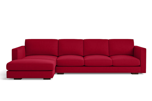 Messina 4 Seater Left Hand Facing Chaise Lounge Corner Sofa Red Linen Fabric