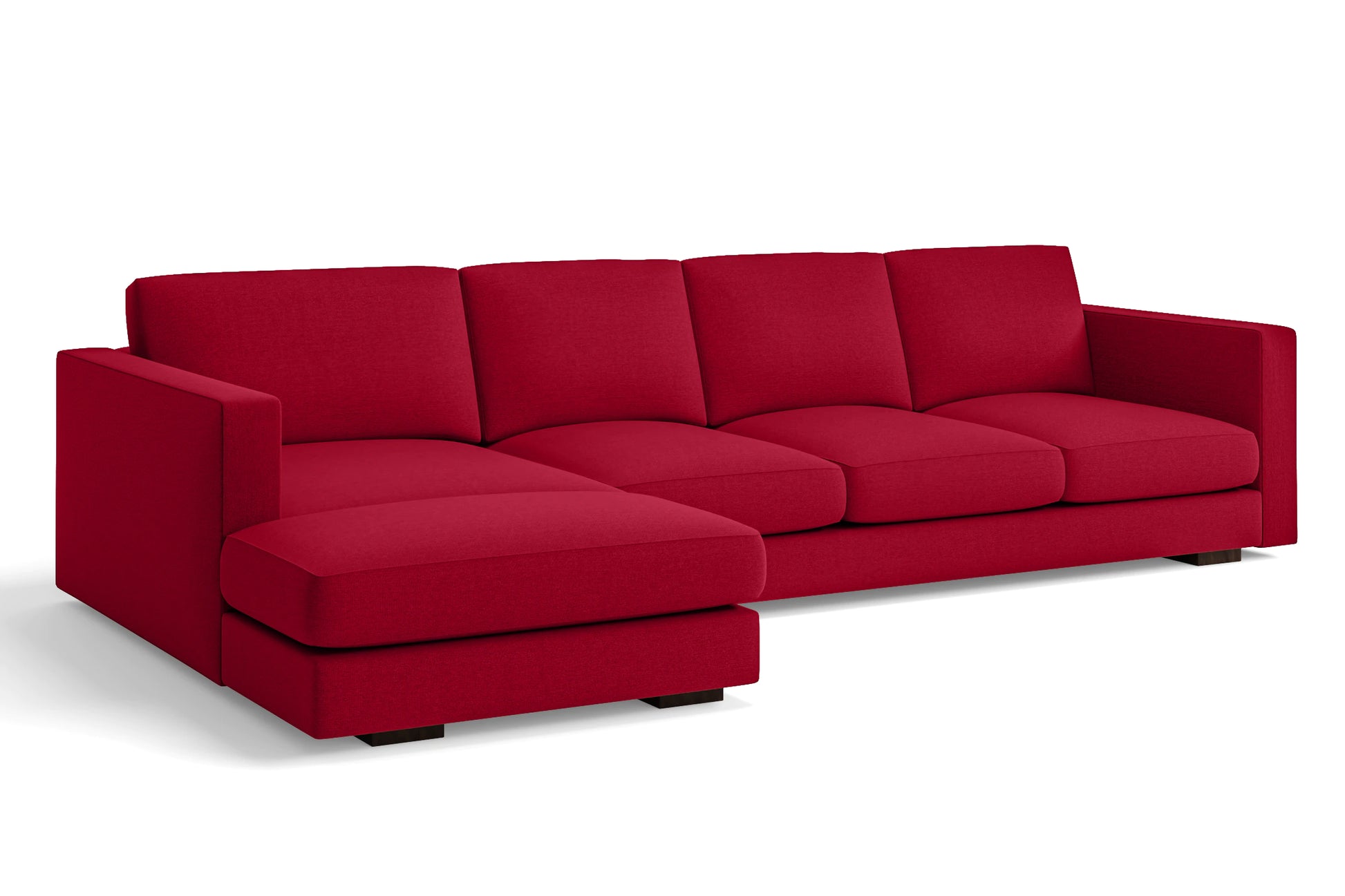 Messina 4 Seater Left Hand Facing Chaise Lounge Corner Sofa Red Linen Fabric