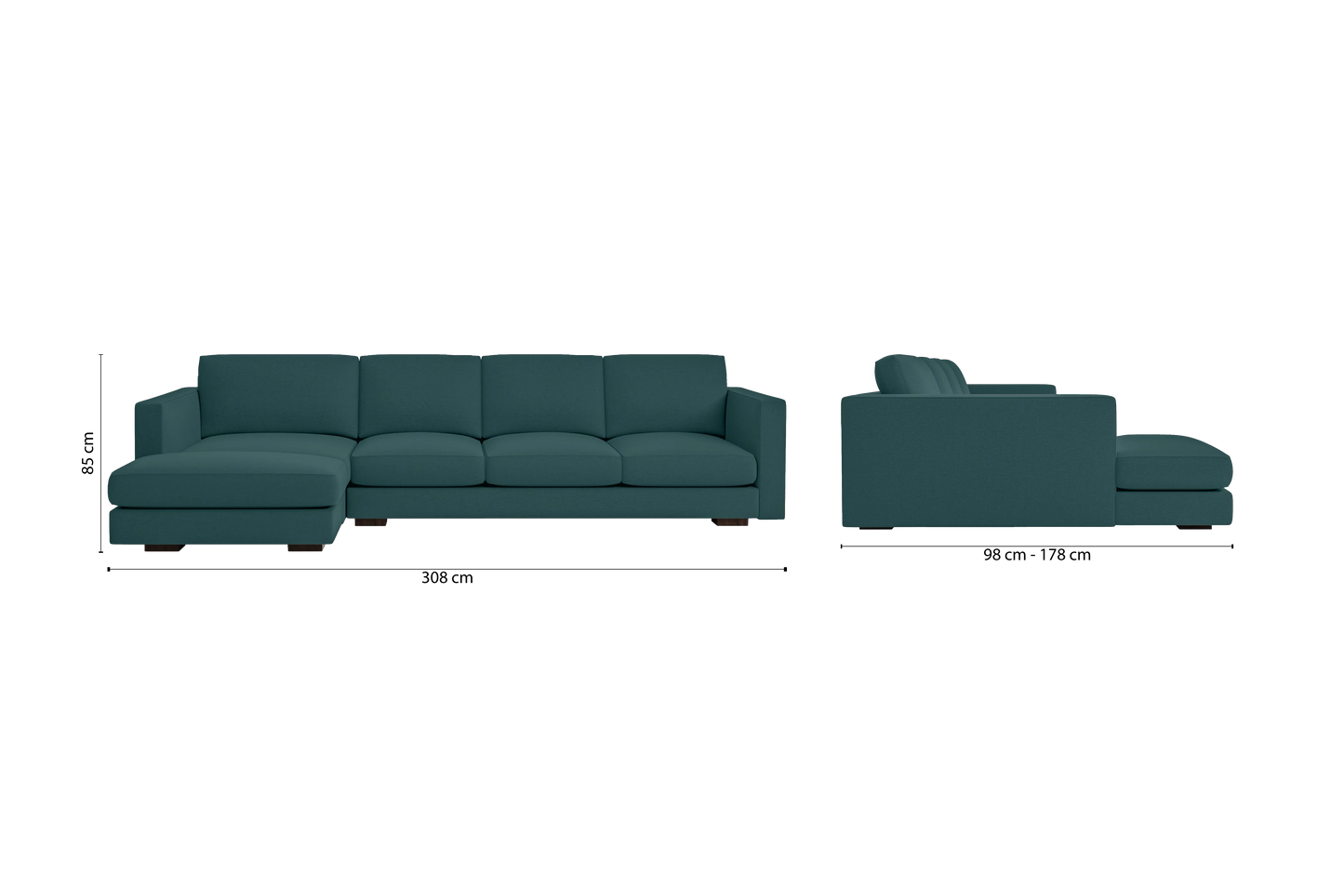 Messina 4 Seater Left Hand Facing Chaise Lounge Corner Sofa Teal Linen Fabric