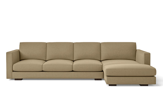 Messina 4 Seater Right Hand Facing Chaise Lounge Corner Sofa Beige Linen Fabric