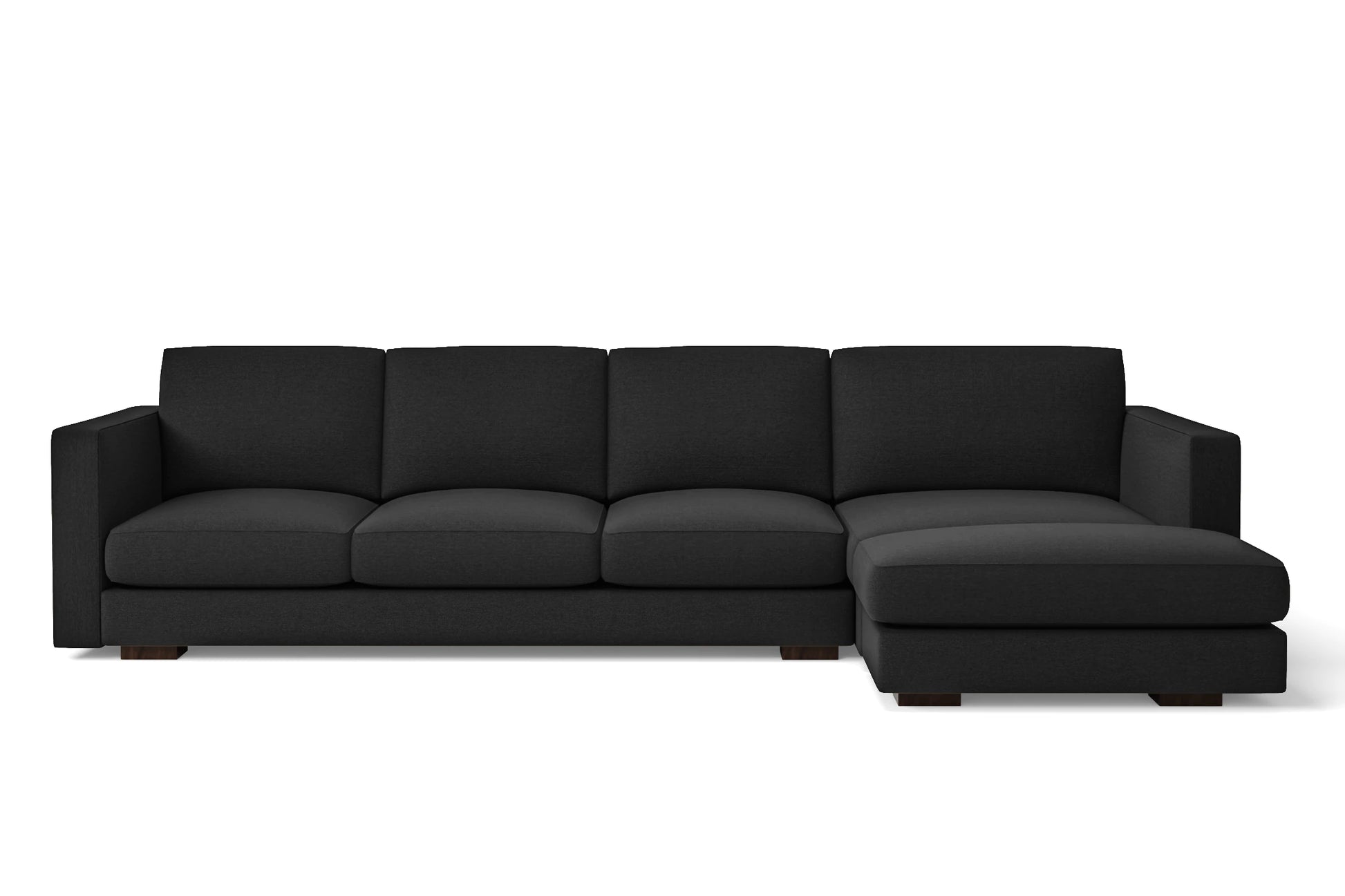 Messina 4 Seater Right Hand Facing Chaise Lounge Corner Sofa Black Linen Fabric