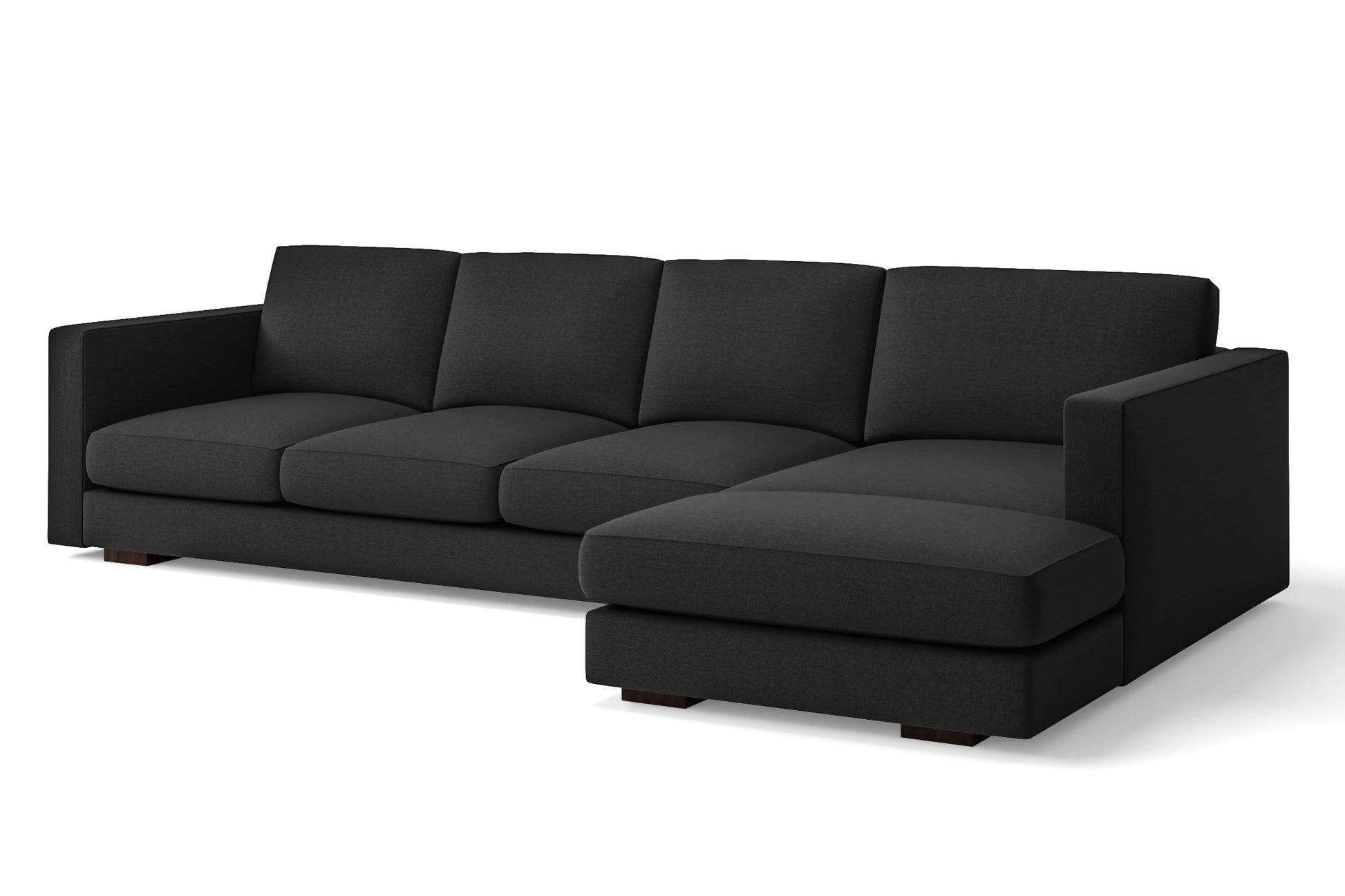 Messina 4 Seater Right Hand Facing Chaise Lounge Corner Sofa Black Linen Fabric