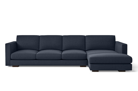 Messina 4 Seater Right Hand Facing Chaise Lounge Corner Sofa Dark Blue Linen Fabric