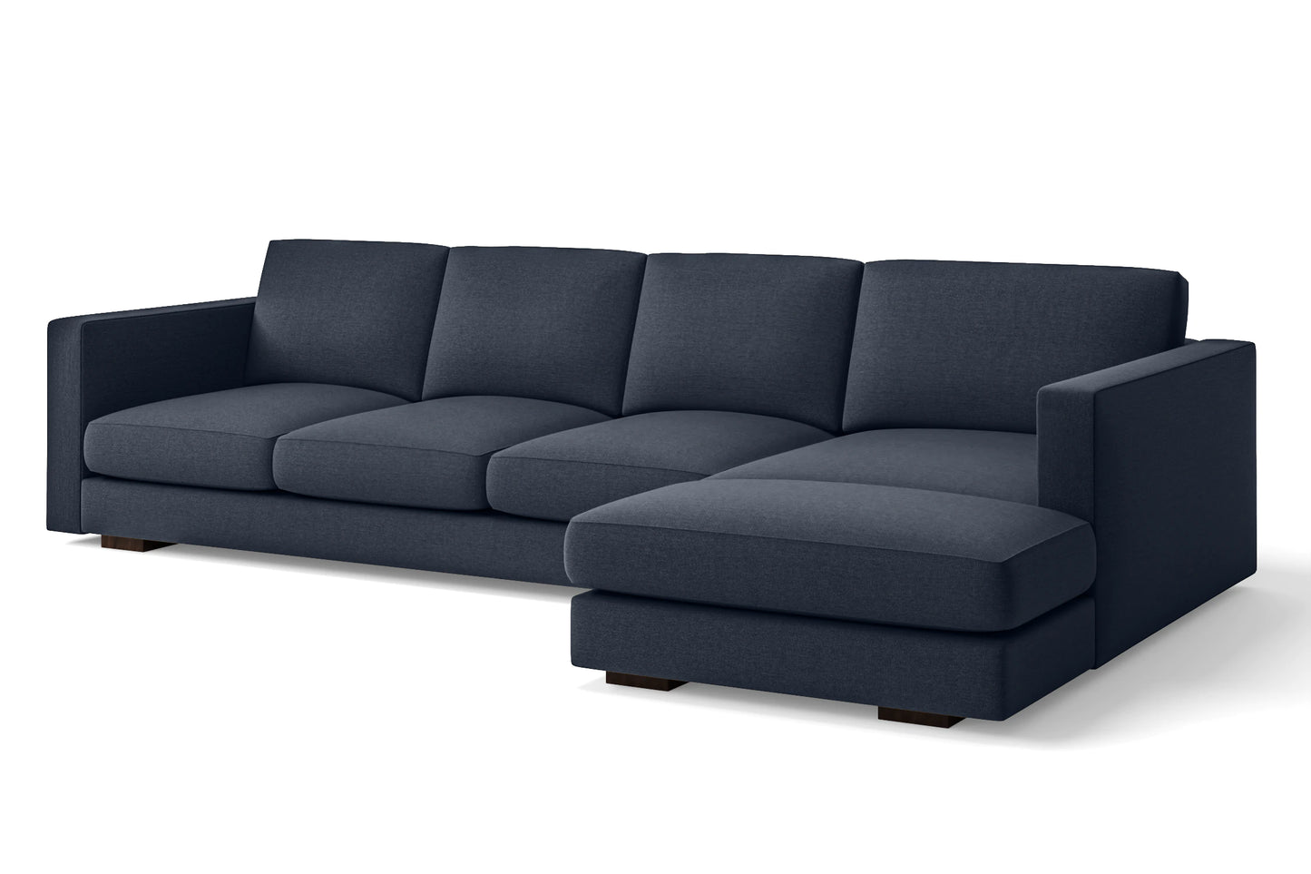 Messina 4 Seater Right Hand Facing Chaise Lounge Corner Sofa Dark Blue Linen Fabric