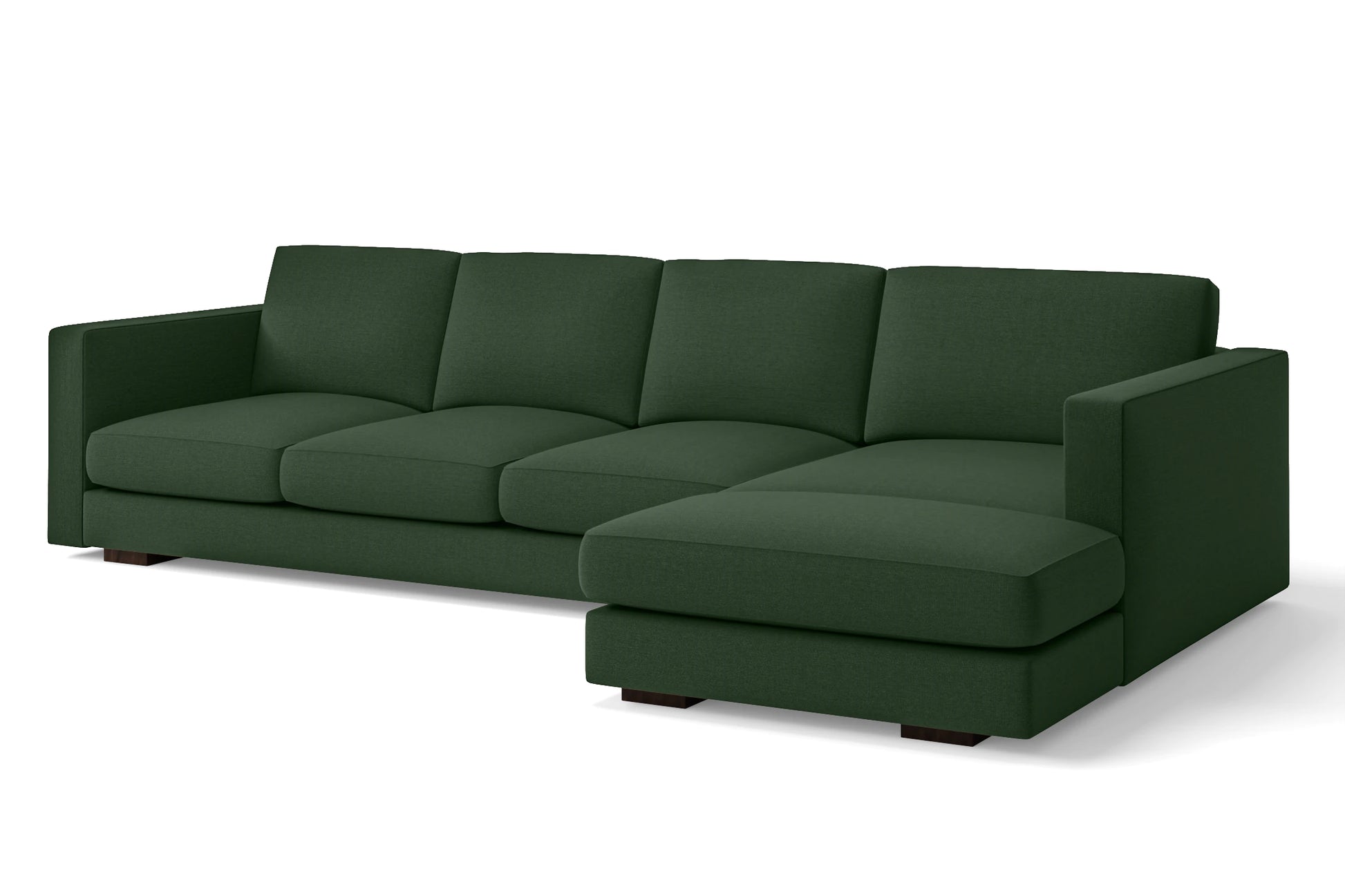 Messina 4 Seater Right Hand Facing Chaise Lounge Corner Sofa Forest Green Linen Fabric