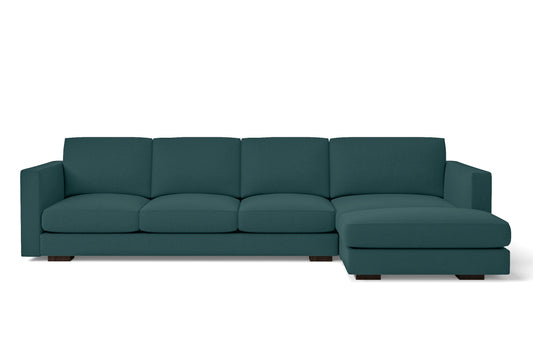 Messina 4 Seater Right Hand Facing Chaise Lounge Corner Sofa Teal Linen Fabric