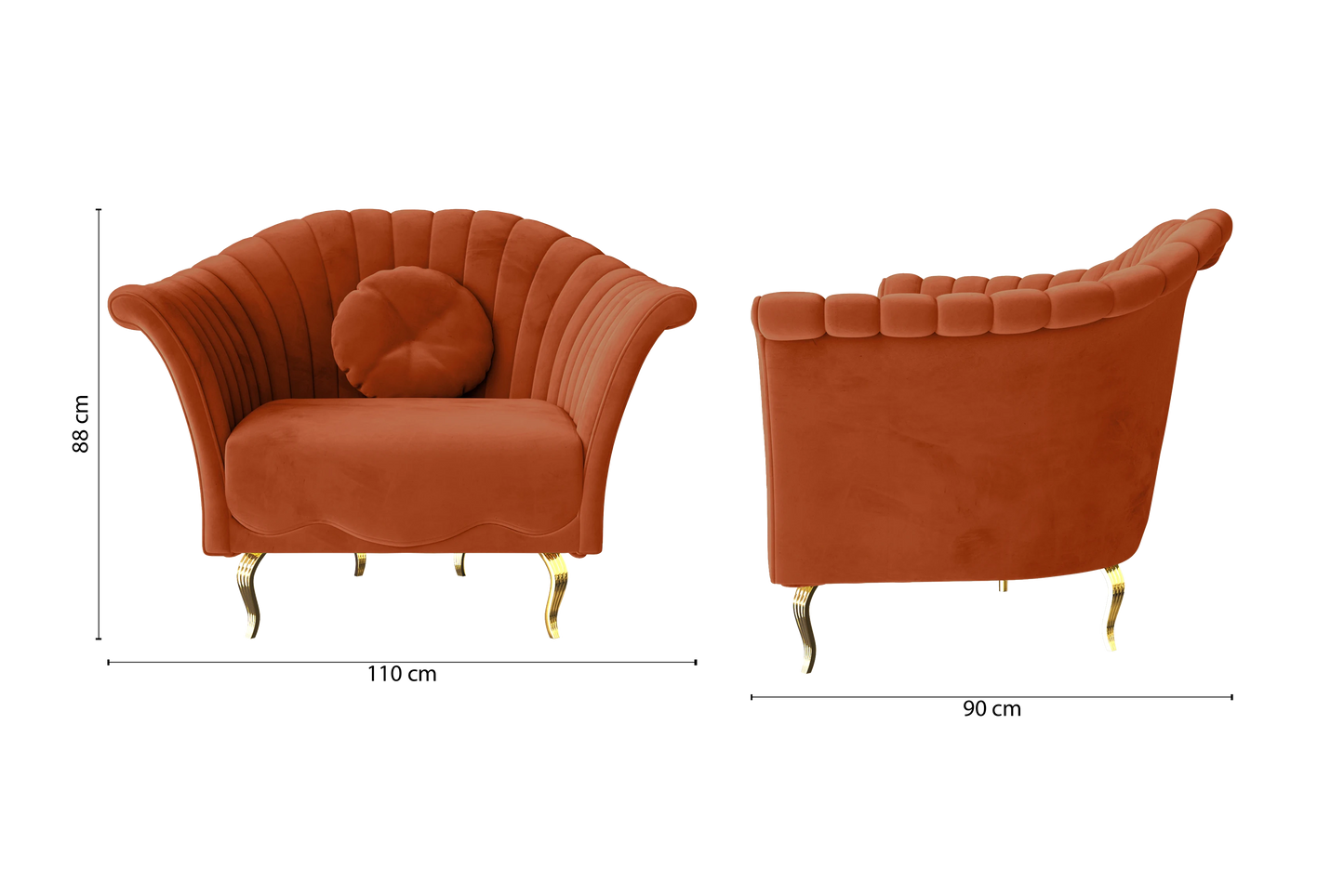 Milan Armchair Orange Velvet