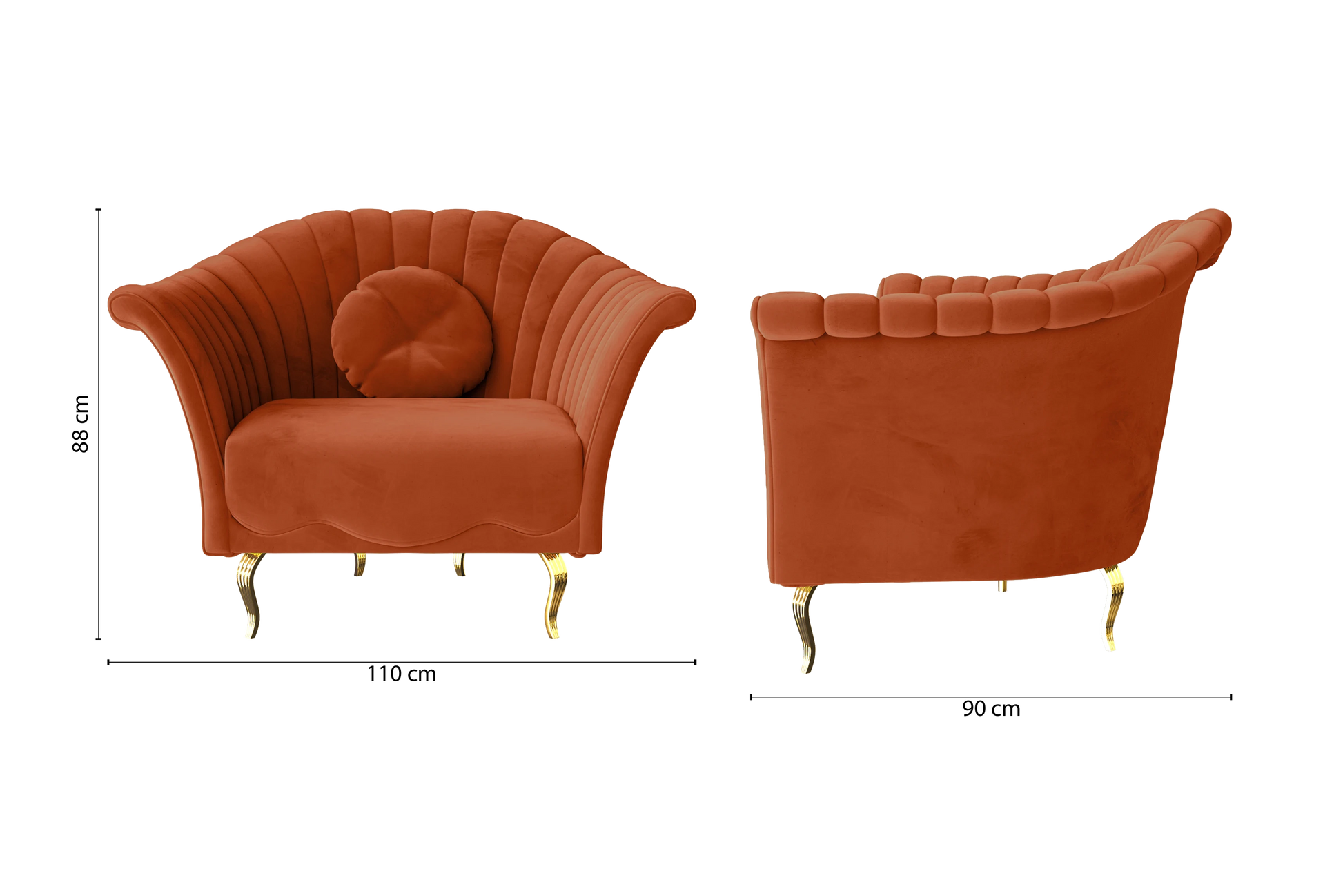 Milan Armchair Orange Velvet