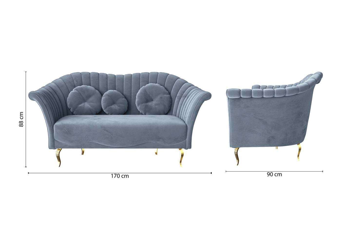 Milan 2 Seater Sofa Baby Blue Velvet