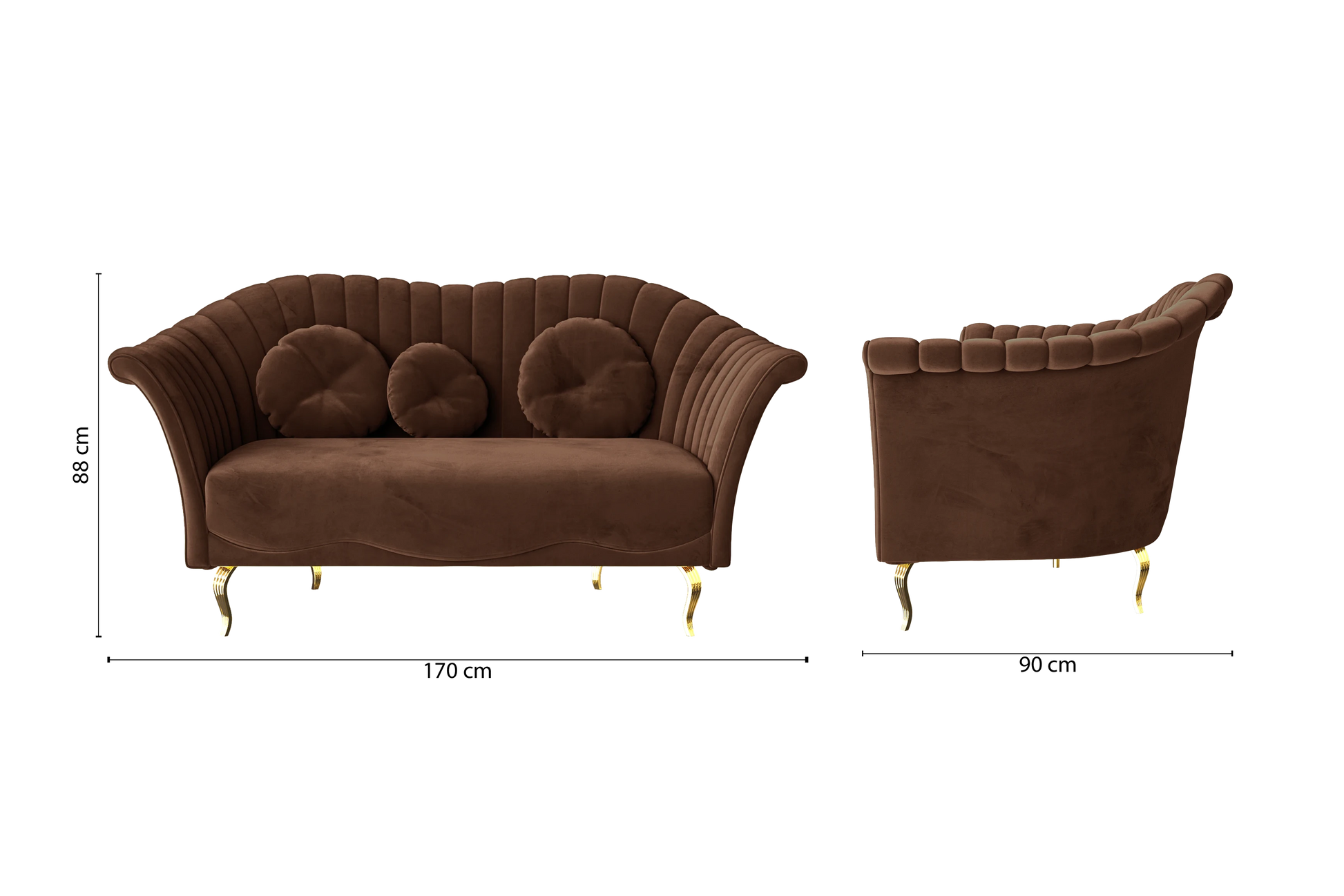 Milan 2 Seater Sofa Coffee Brown Velvet