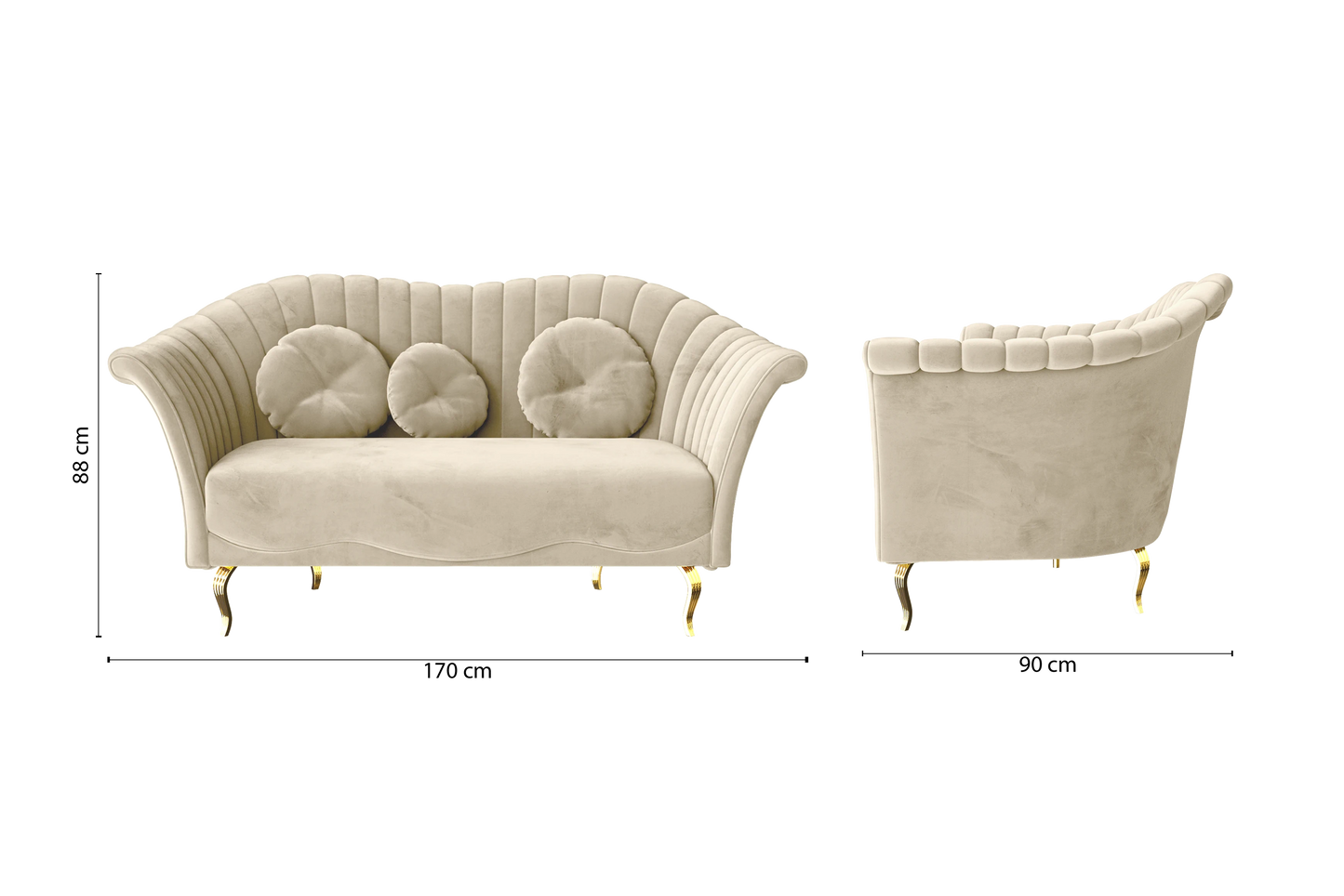 Milan 2 Seater Sofa Cream Velvet