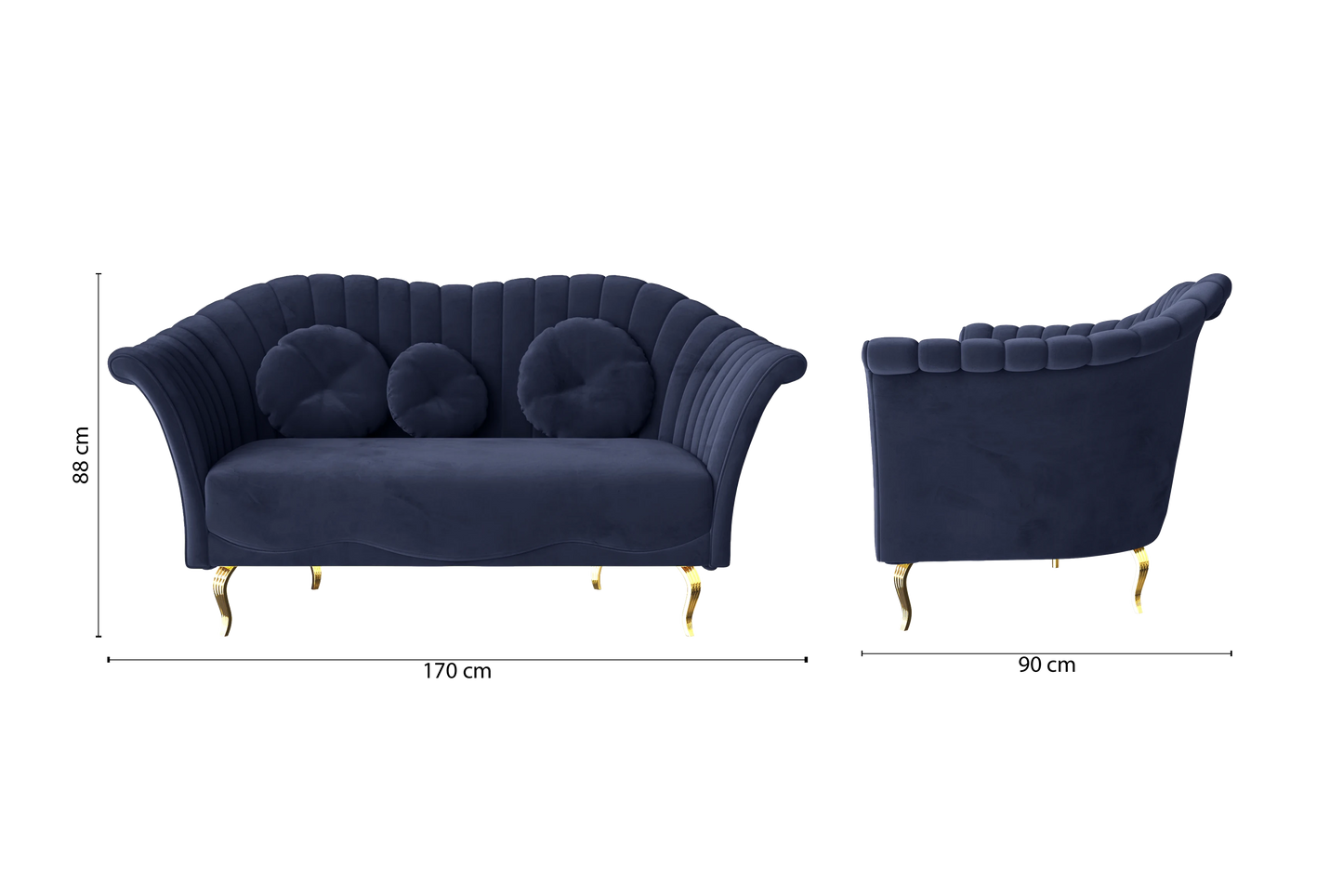 Milan 2 Seater Sofa Dark Blue Velvet