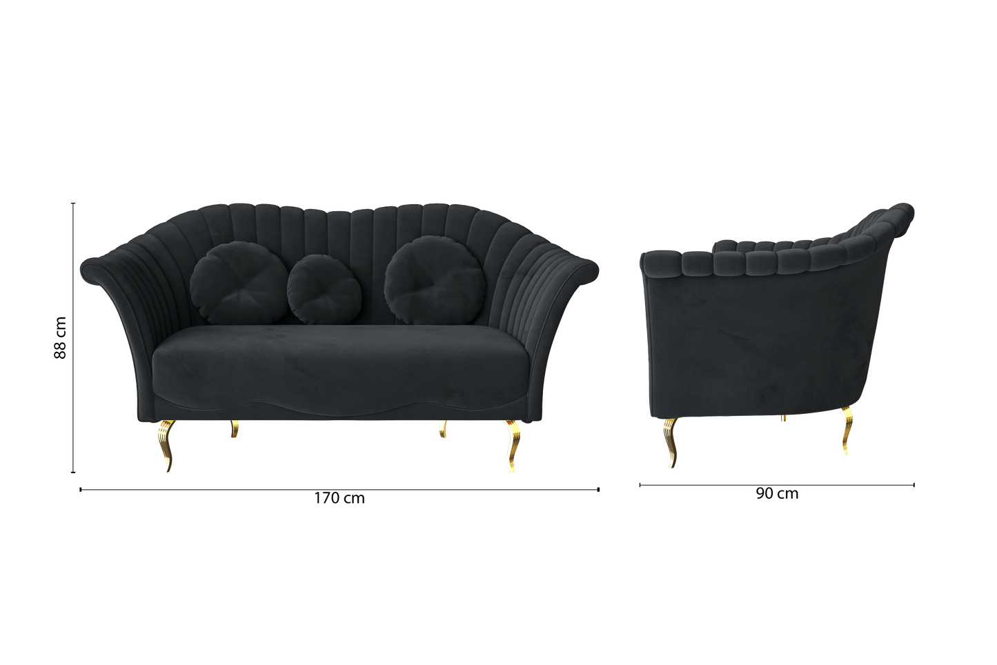 Milan 2 Seater Sofa Dark Grey Velvet