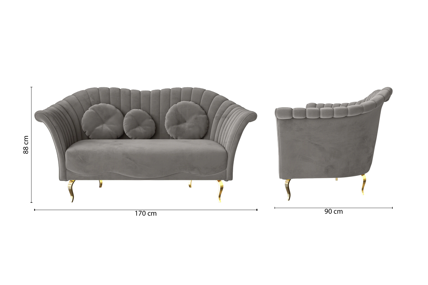 Milan 2 Seater Sofa Grey Velvet