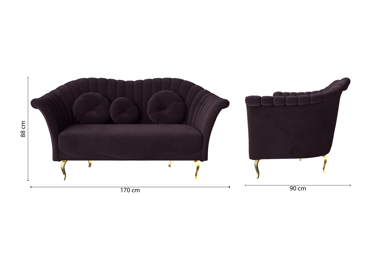 Milan 2 Seater Sofa Purple Velvet