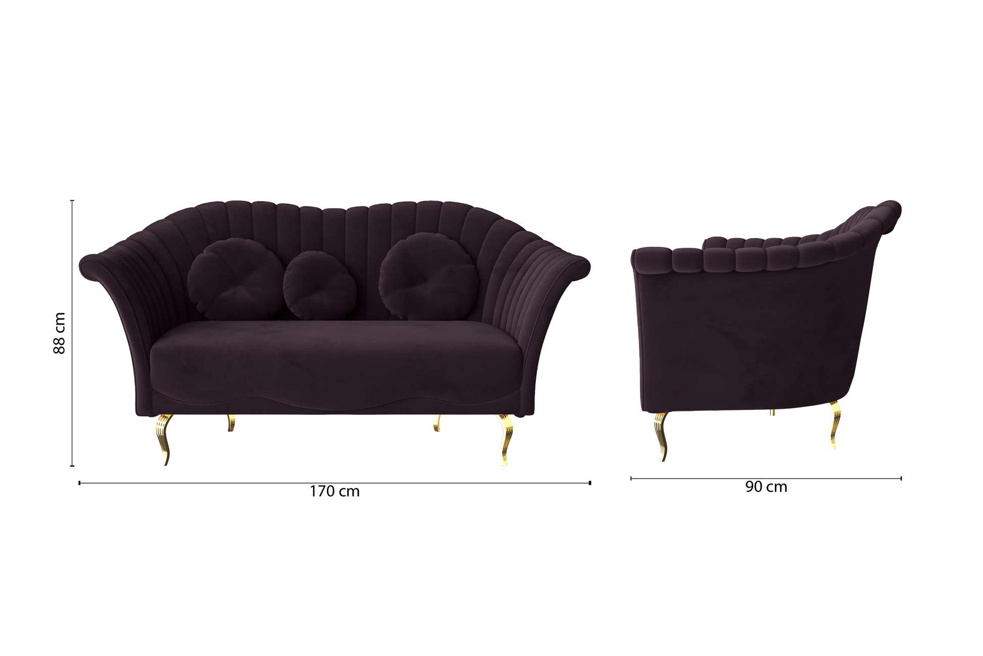 Milan 2 Seater Sofa Purple Velvet