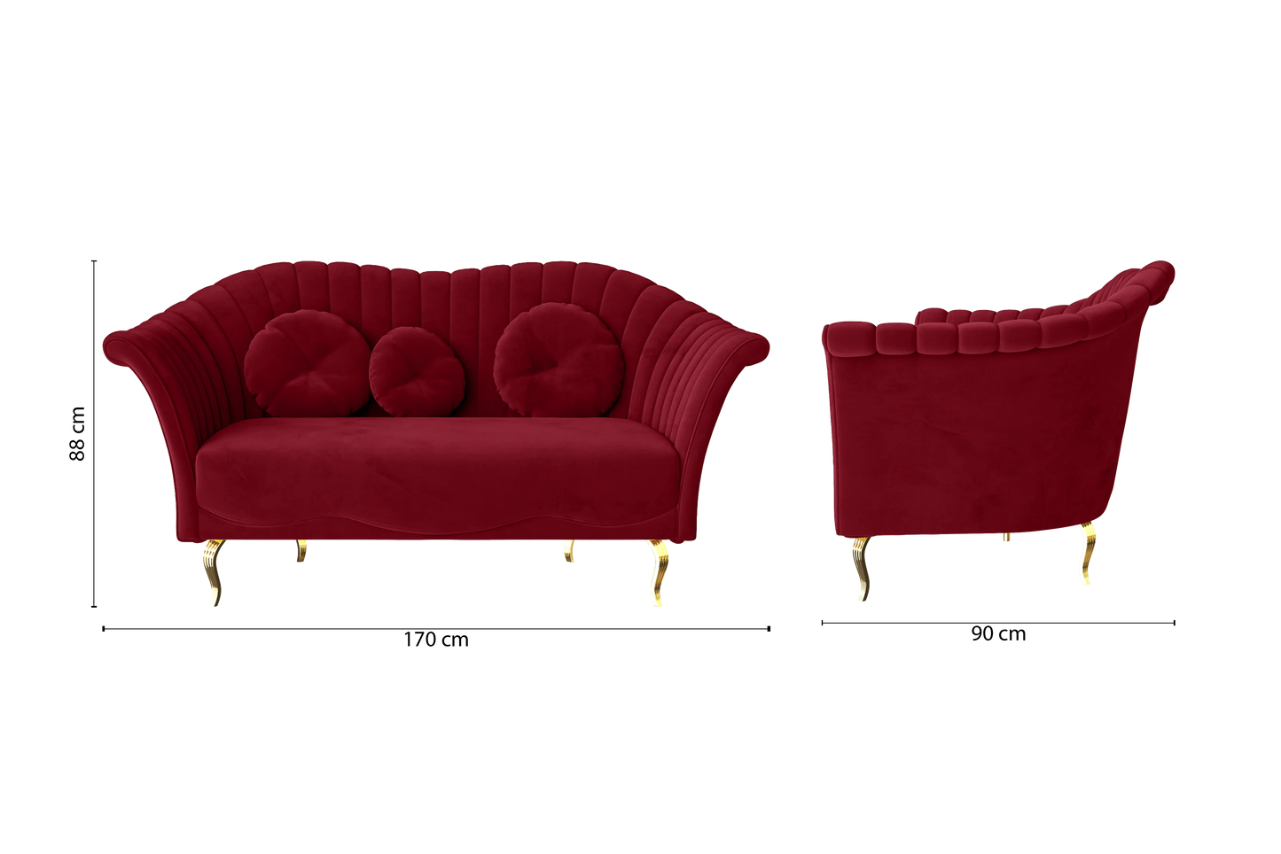 Milan 2 Seater Sofa Red Velvet