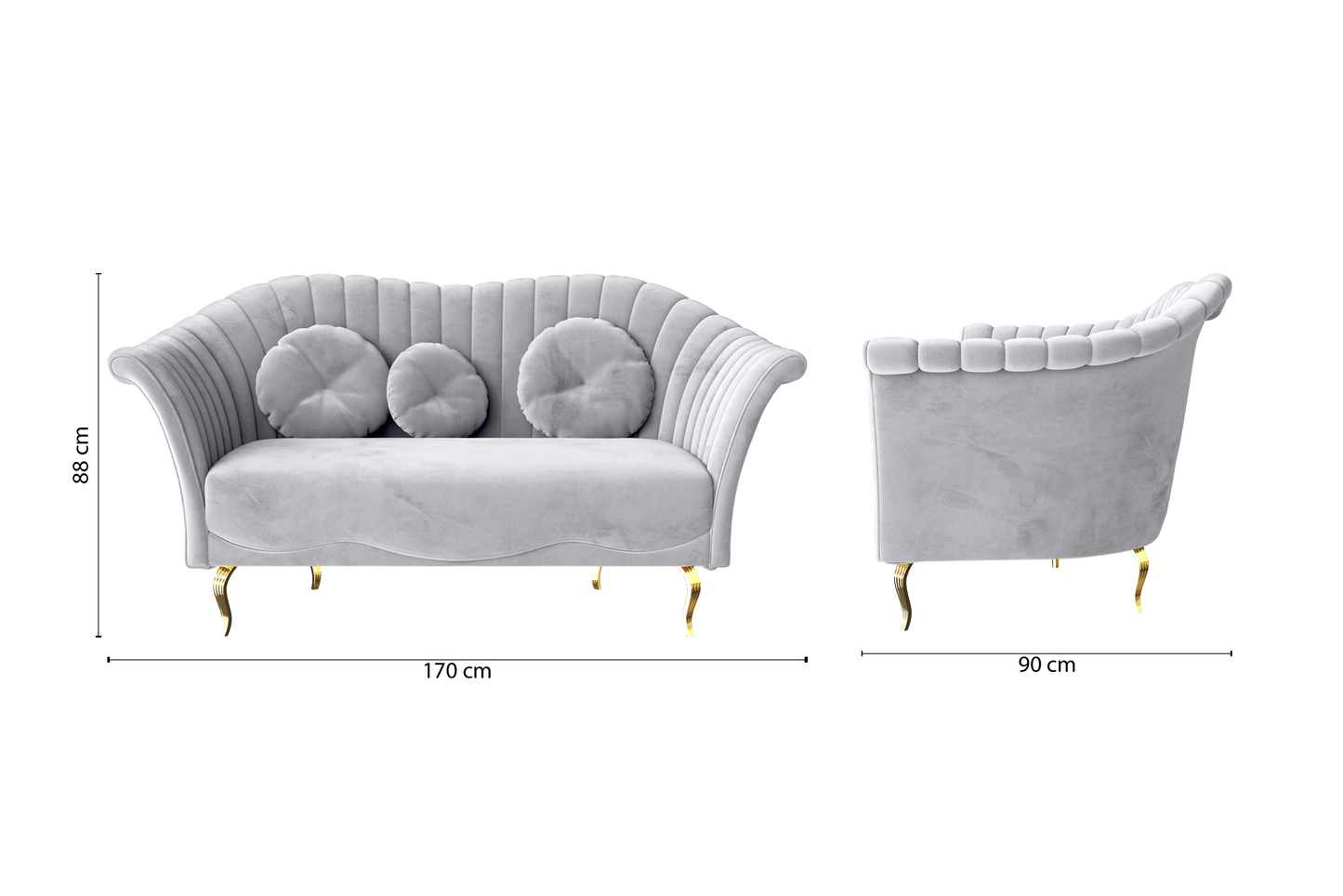 Milan 2 Seater Sofa Silver Velvet