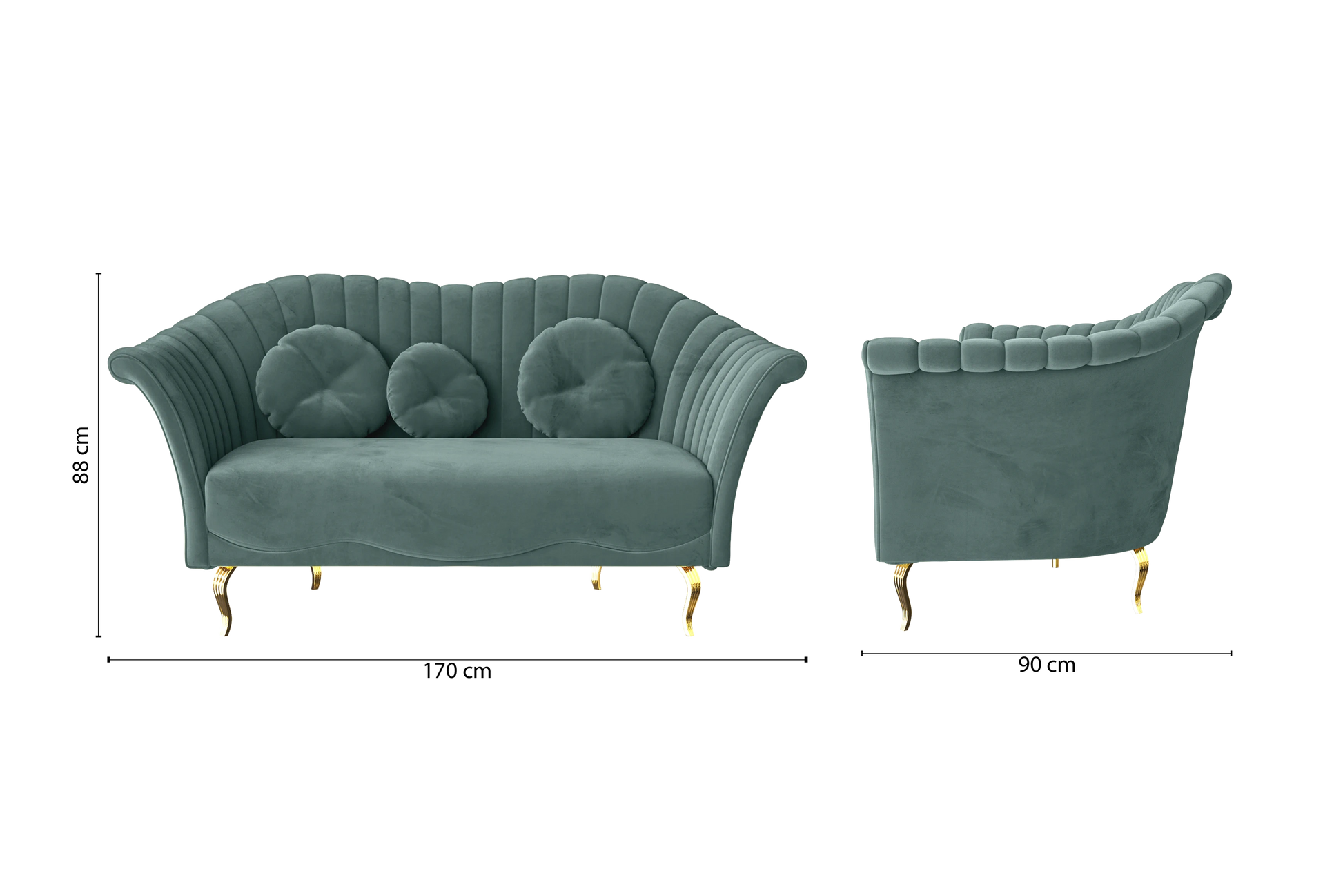 Milan 2 Seater Sofa Teal Velvet