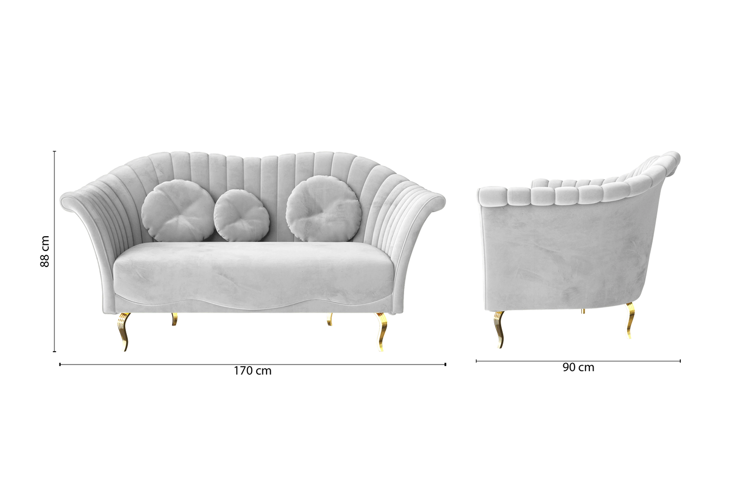 Milan 2 Seater Sofa White Velvet