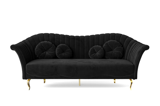 Milan 3 Seater Sofa Black Velvet