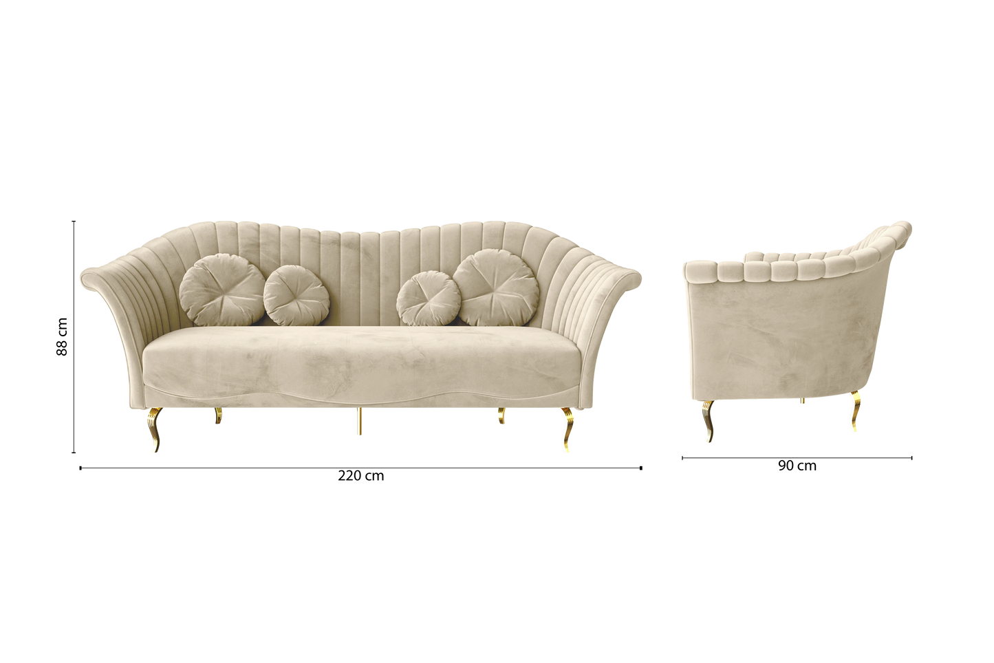 Milan 3 Seater Sofa Cream Velvet