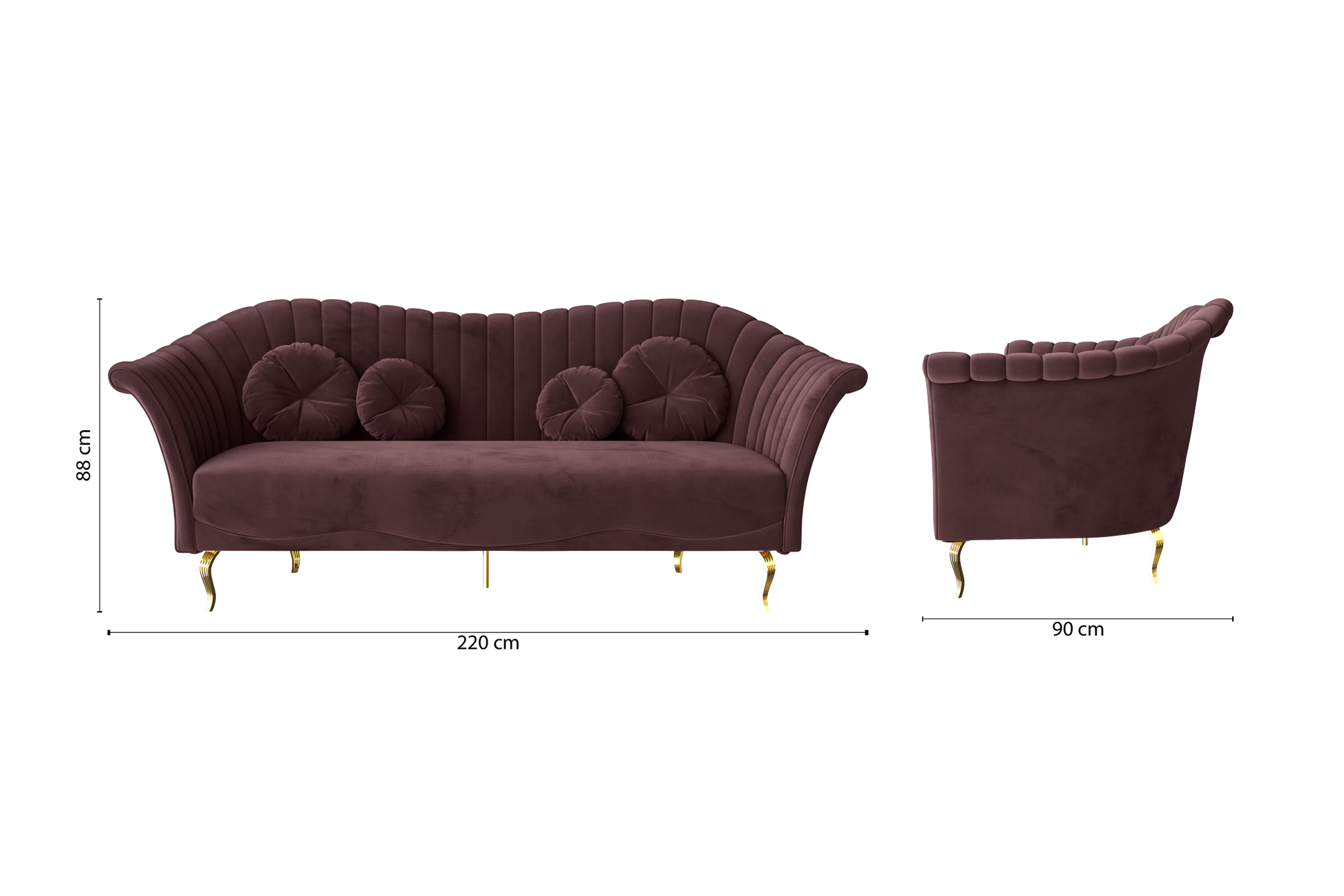 Milan 3 Seater Sofa Grape Velvet