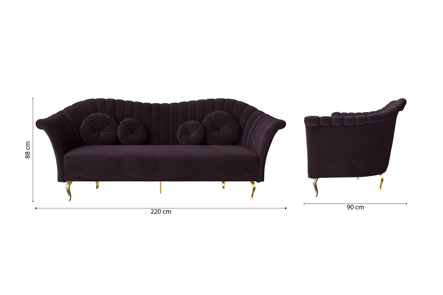 Milan 3 Seater Sofa Purple Velvet