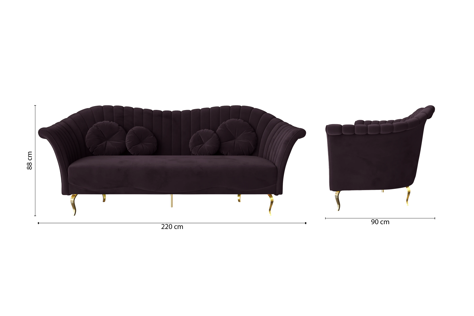 Milan 3 Seater Sofa Purple Velvet