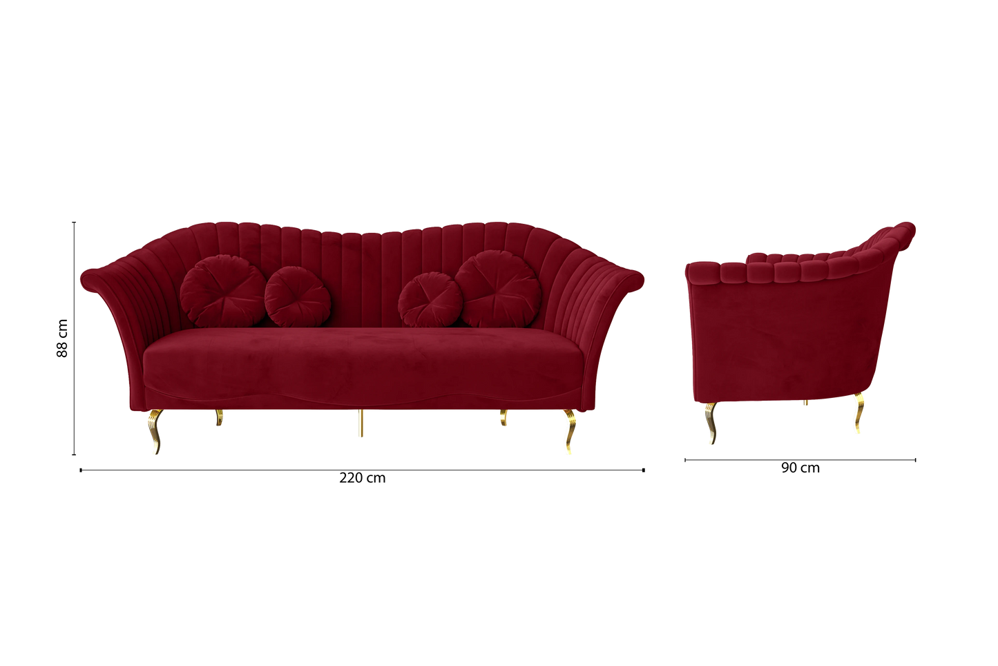 Milan 3 Seater Sofa Red Velvet