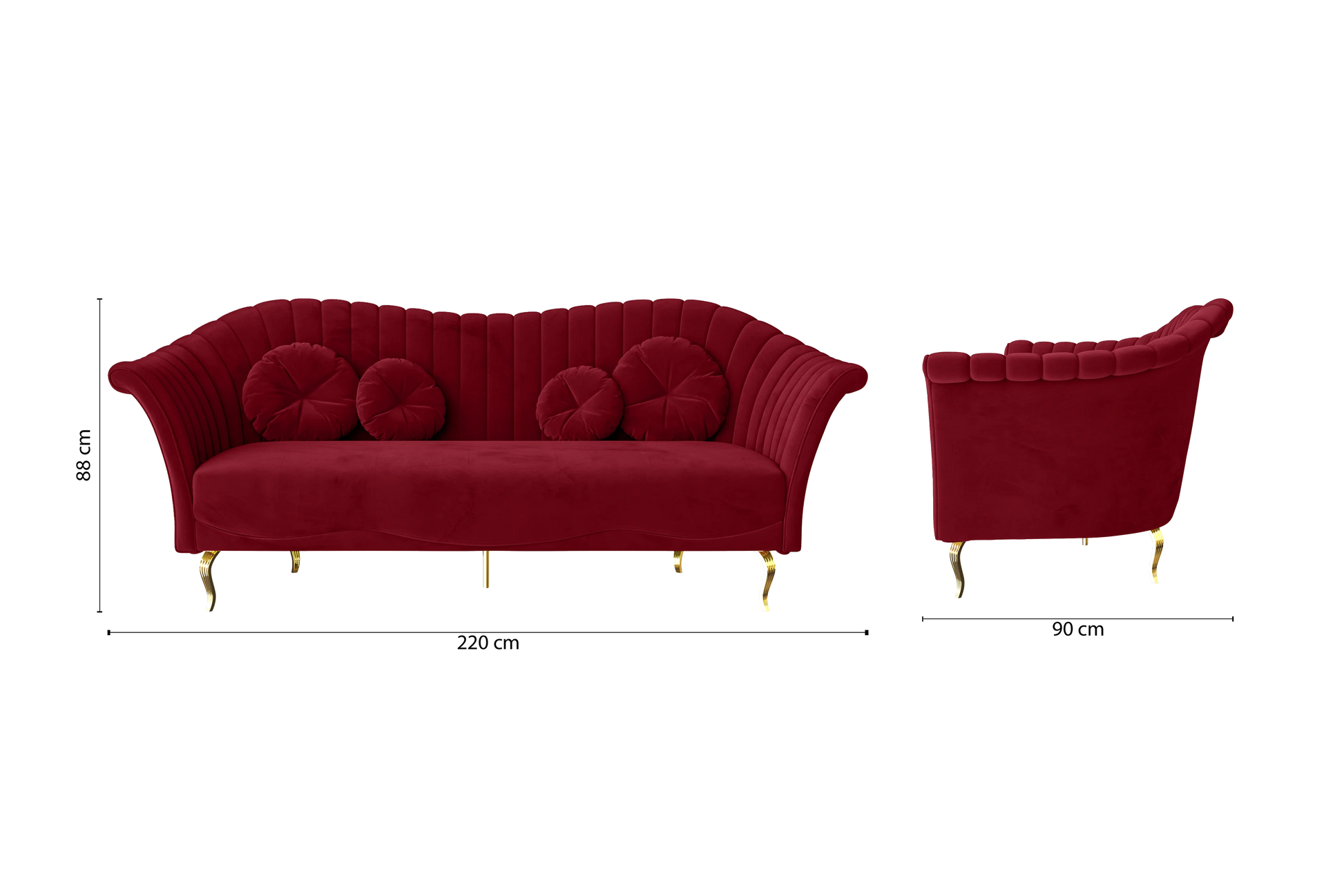 Milan 3 Seater Sofa Red Velvet