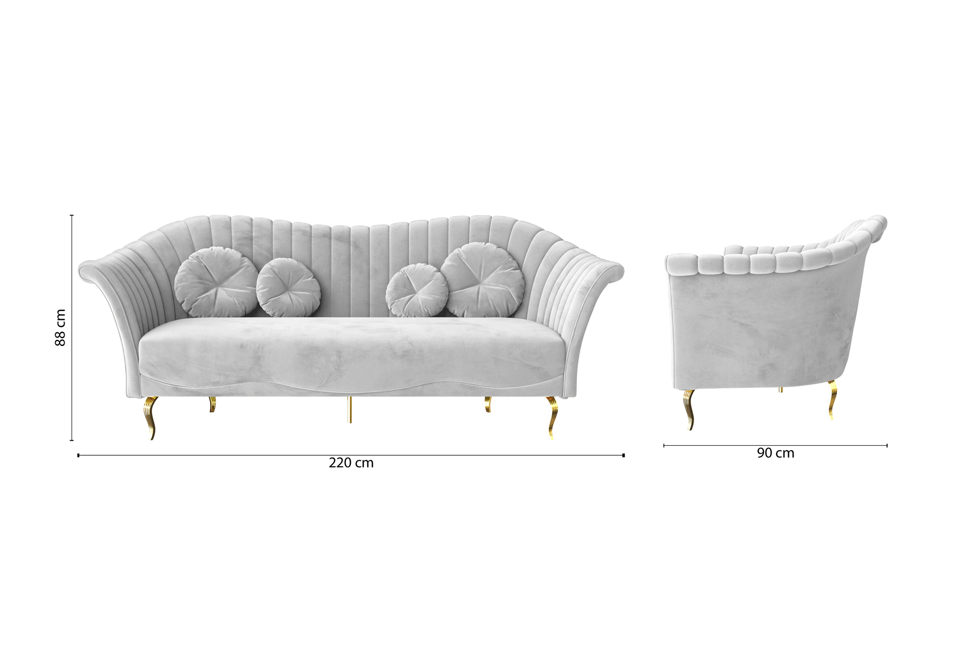 Milan 3 Seater Sofa White Velvet