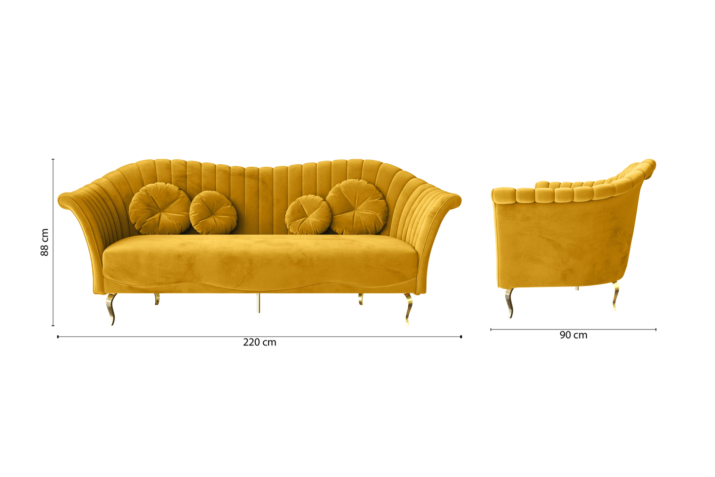 Milan 3 Seater Sofa Yellow Velvet