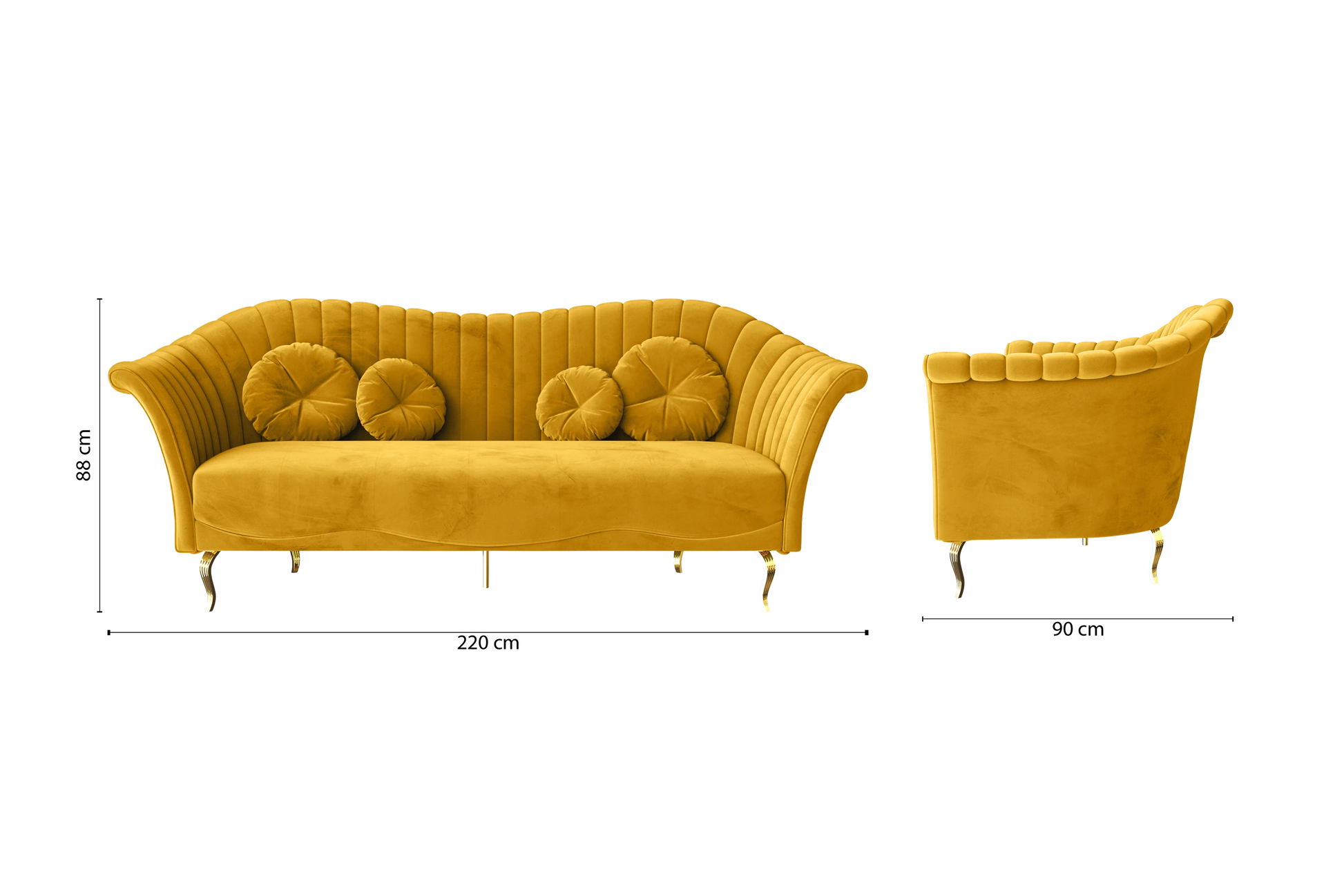 Milan 3 Seater Sofa Yellow Velvet