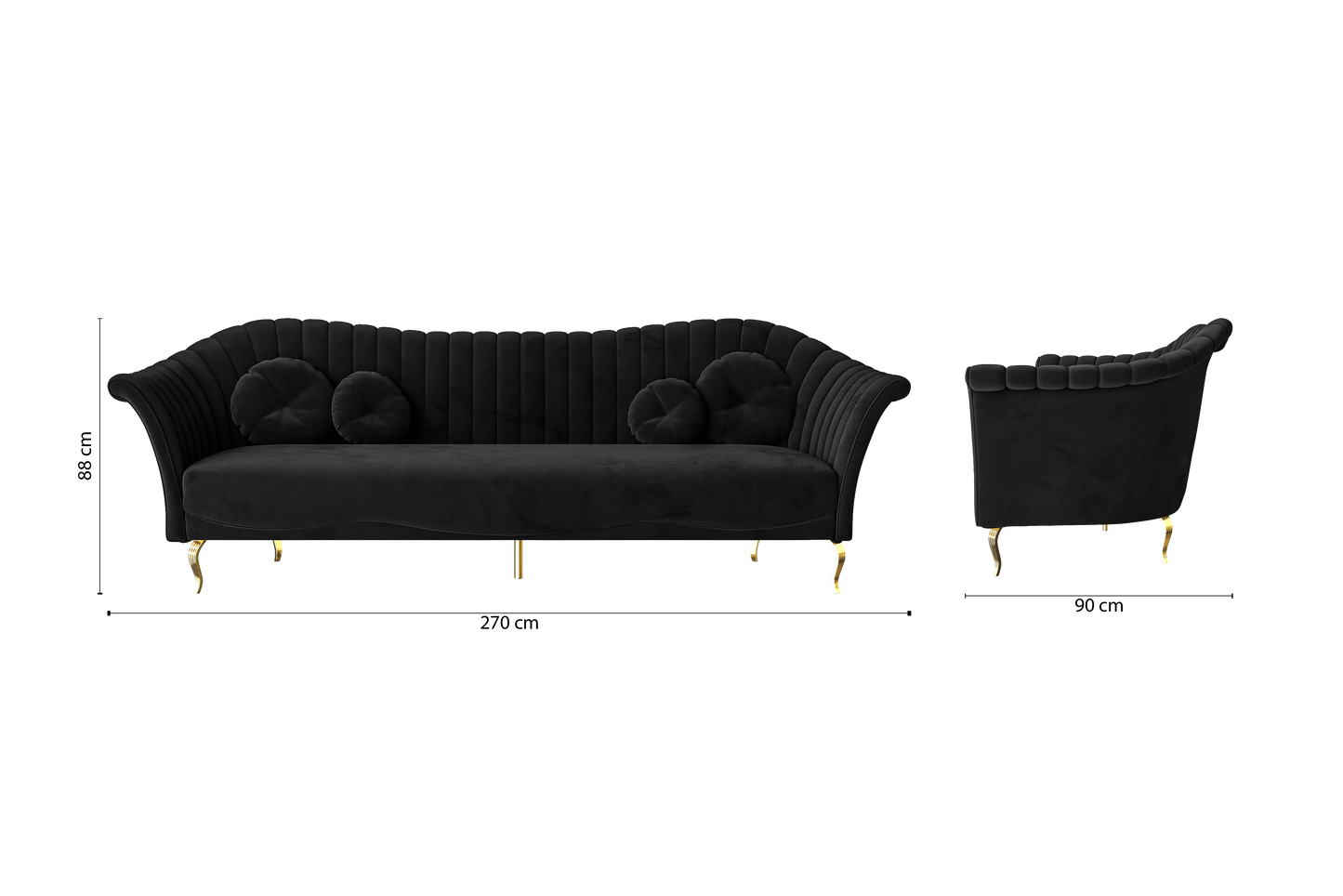 Milan 4 Seater Sofa Black Velvet